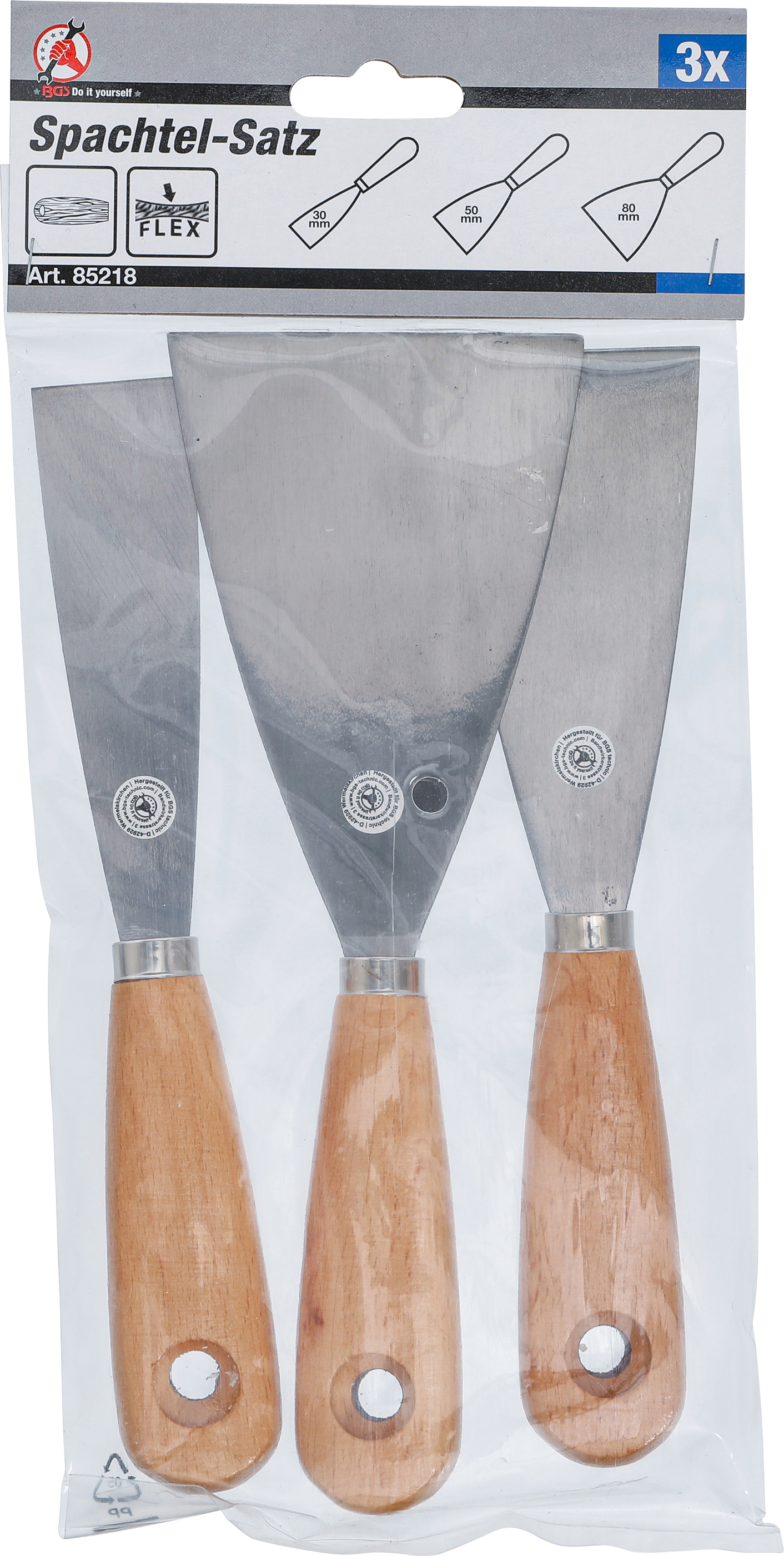 BGS Spachtel-Satz | Holzgriff | 30 / 50 / 80 mm | 3-tlg.