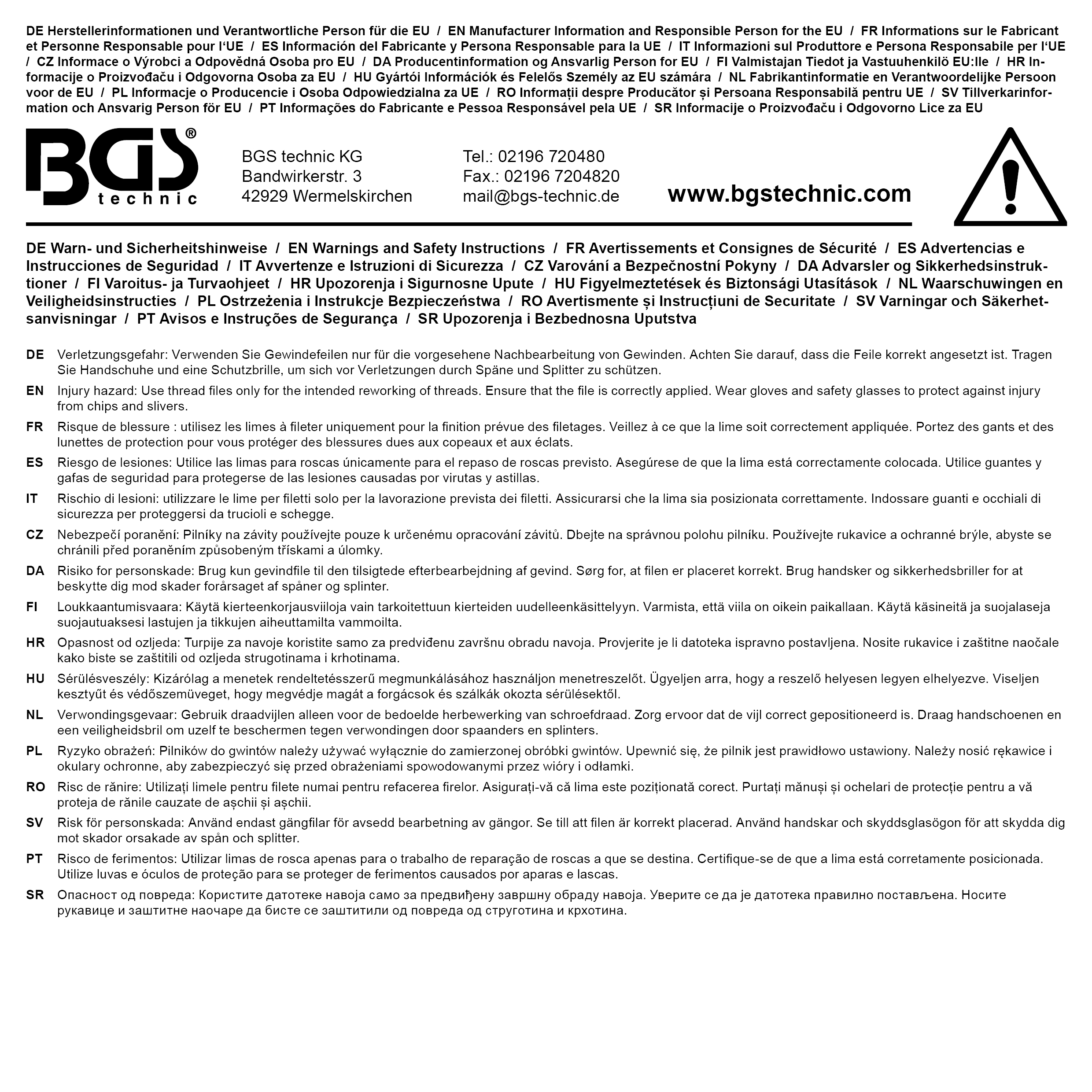 BGS Gewindefeile | Innen und Außengewinde | metrisch 0,80 - 3,00 mm
