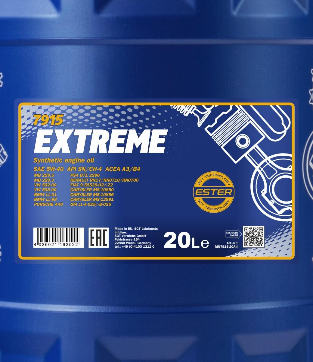 5W-40 Mannol 7915 Extreme Motoröl 20 Liter