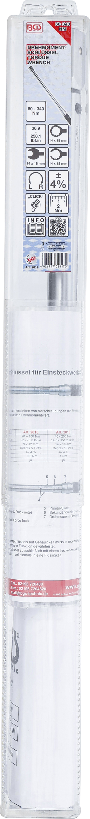 BGS Drehmomentschlüssel | 60 - 340 Nm | für 14 x 18 mm Einsteckwerkzeuge BGS Drehmomentschlüssel | 60 - 340 Nm | für 14 x 18 mm Einsteckwerkzeuge