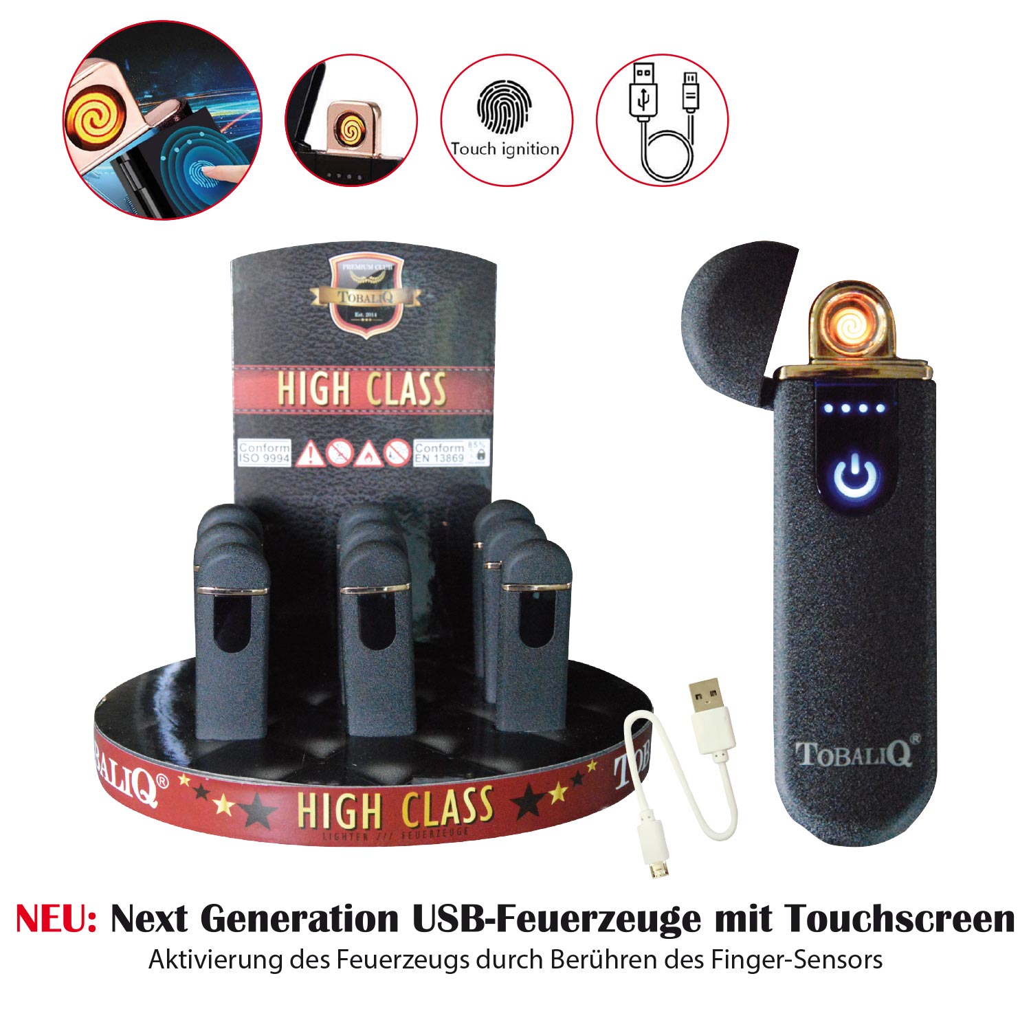 TobaliQ USB Feuerzeug Magic R-On Black