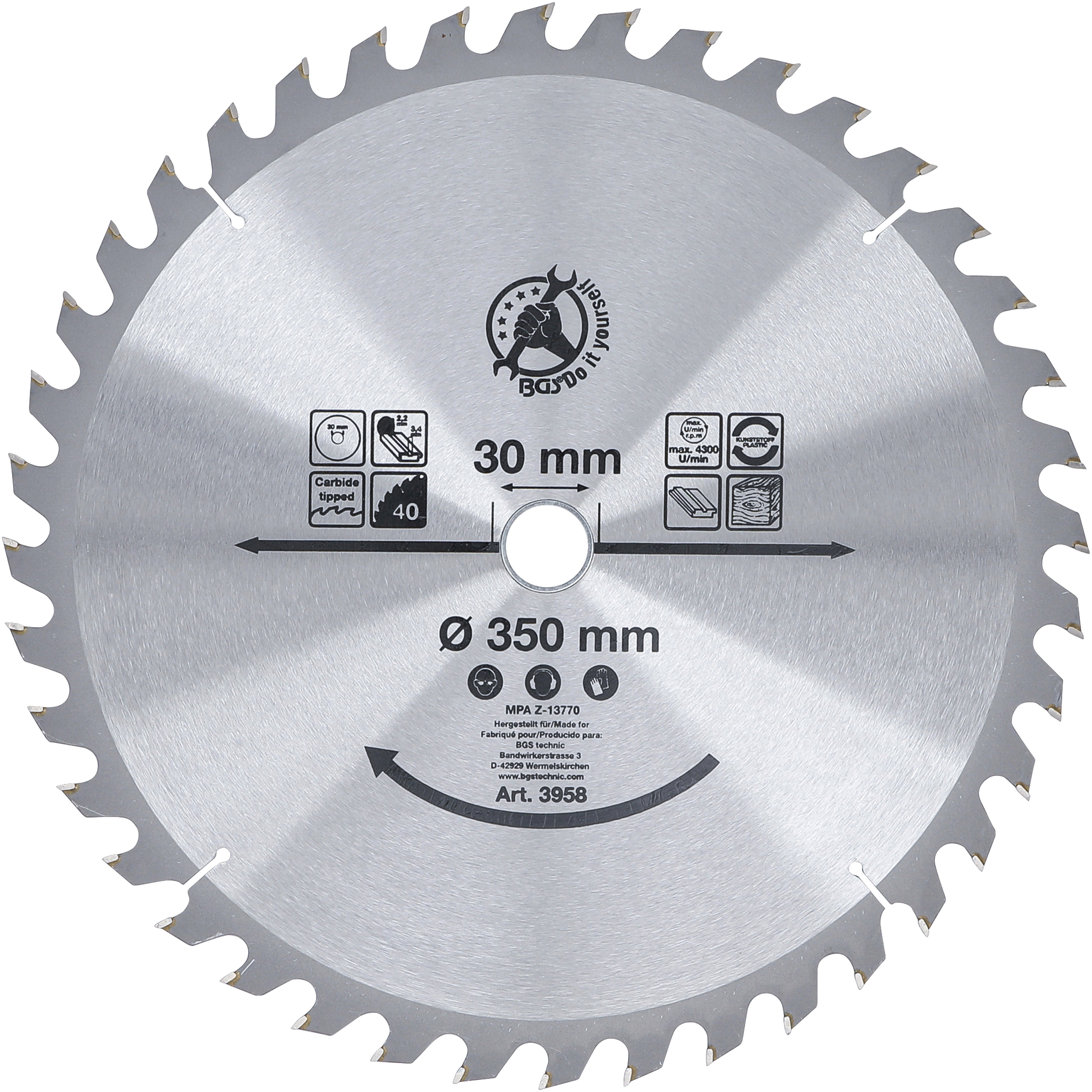 BGS Hartmetall-Kreissägeblatt | Ø 350 x 30 x 3,4 mm | 40 Zähne