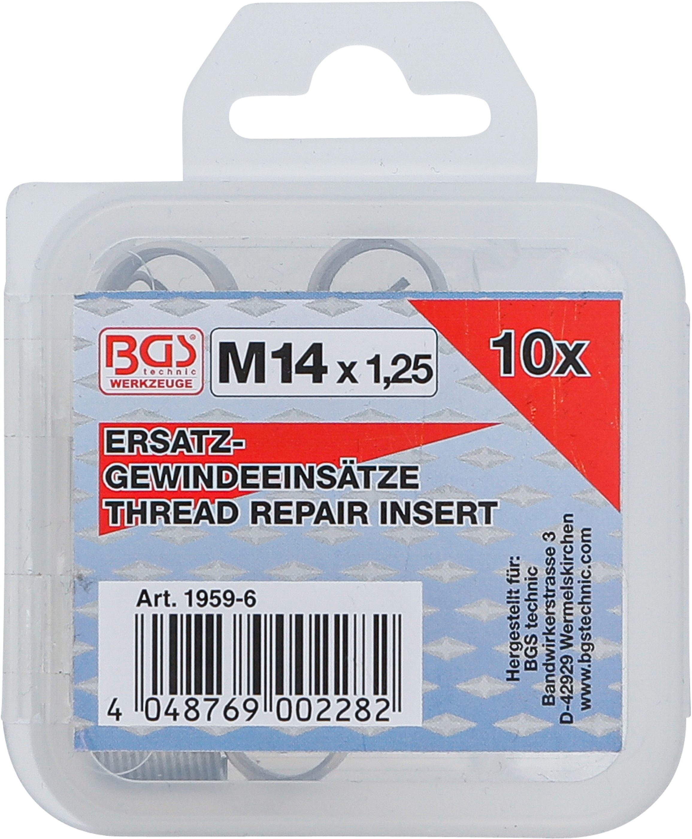 BGS Ersatz-Gewindeeinsätze | M14 x 1,25 | 10-tlg. BGS Ersatz-Gewindeeinsätze | M14 x 1,25 | 10-tlg.