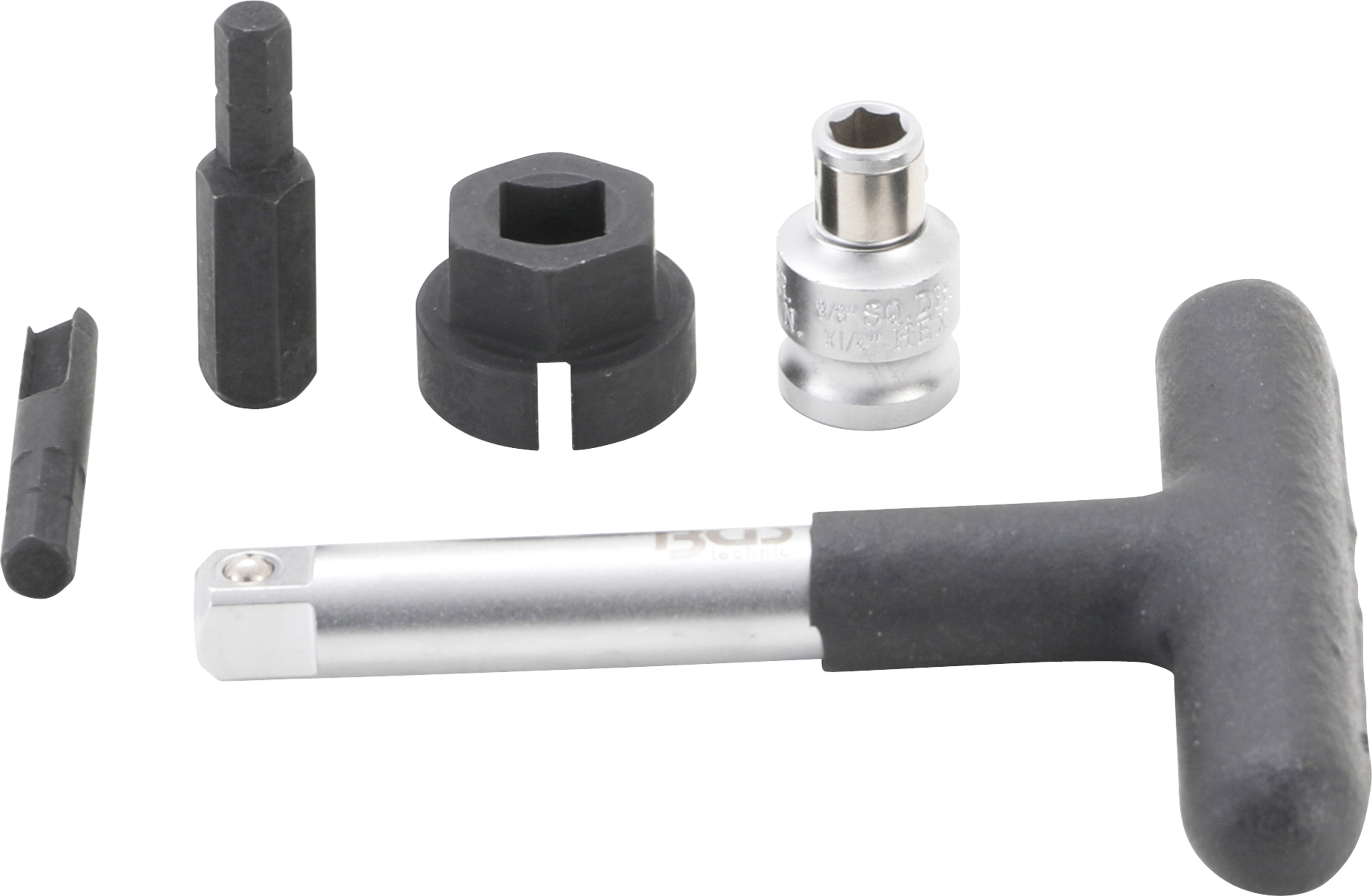 BGS Universal-Öldienst-Schlüssel-Satz | für Kunststoff-Ölablassschrauben | Antrieb Außensechskant 6,3 mm (1/4") / Abtrieb Außenvierkant 10 mm (3/8") | 5-tlg.