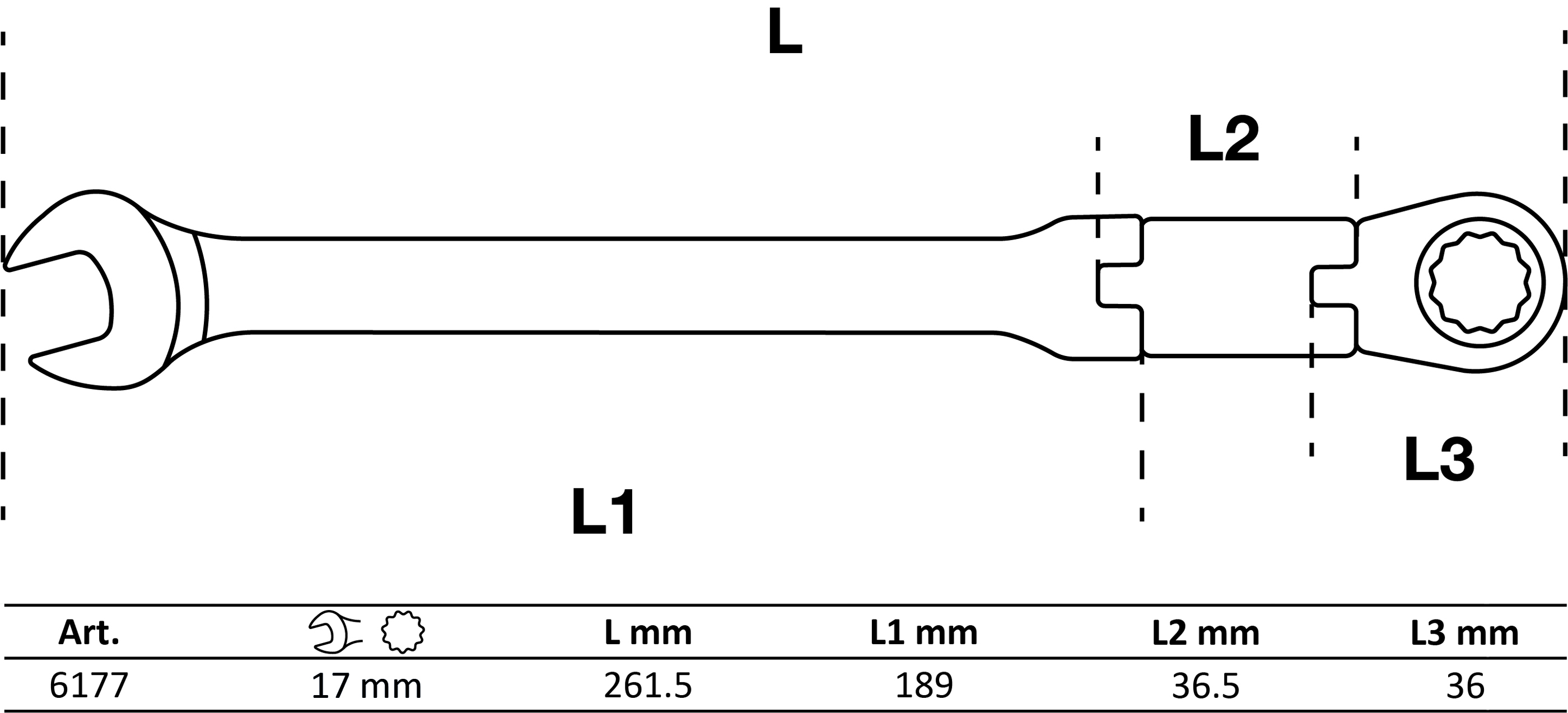BGS Doppelgelenk-Ratschenring-Maulschlüssel | abwinkelbar | SW 17 mm