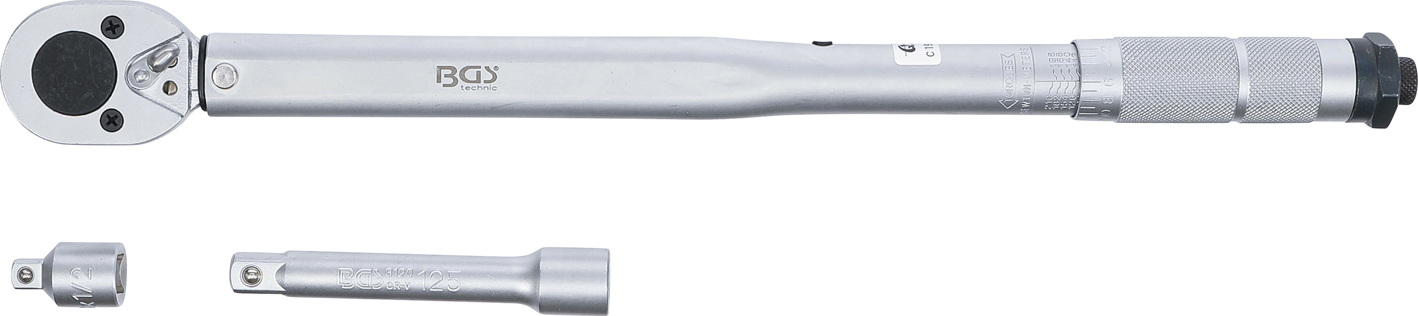 BGS Drehmomentschlüssel + Adapter + Verlängerung | 12,5 mm (1/2") | 28 - 210 Nm