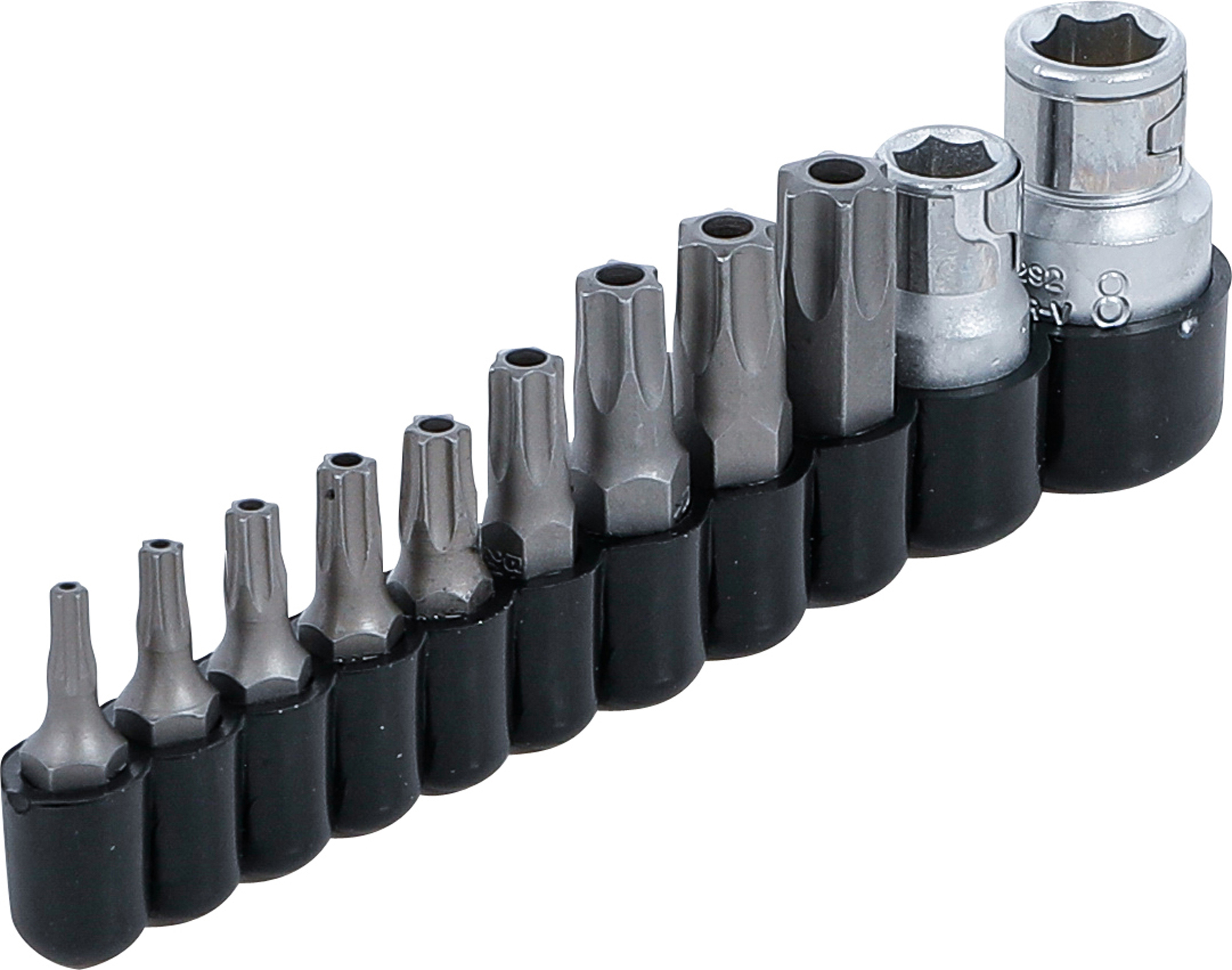 BGS Bit-Satz | Antrieb Außensechskant 6,3 mm (1/4") / 10 mm (3/8") | T-Profil (für Torx) mit Bohrung | 11-tlg.