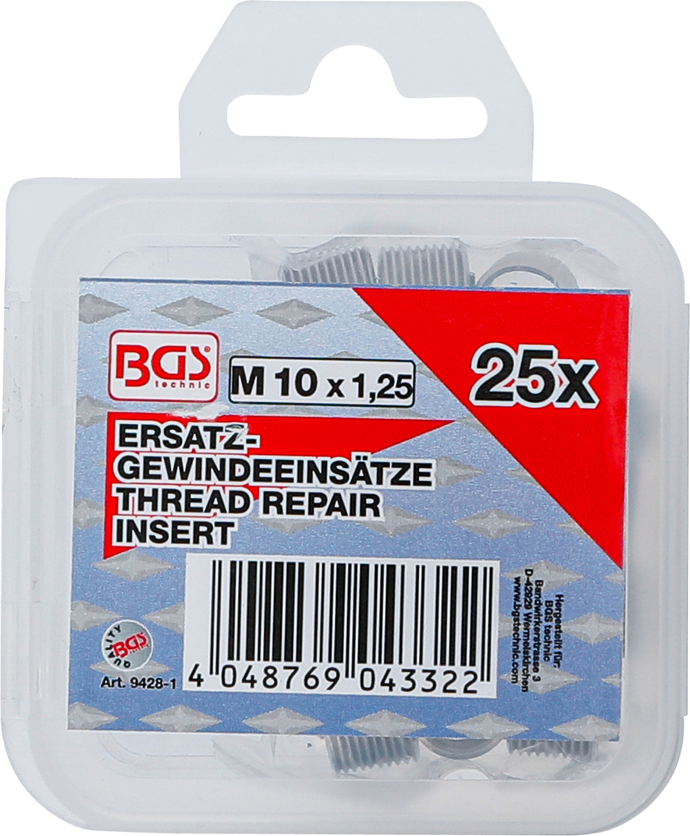 BGS Ersatz-Gewindeeinsätze | M10 x 1,25 | 25-tlg. BGS Ersatz-Gewindeeinsätze | M10 x 1,25 | 25-tlg.