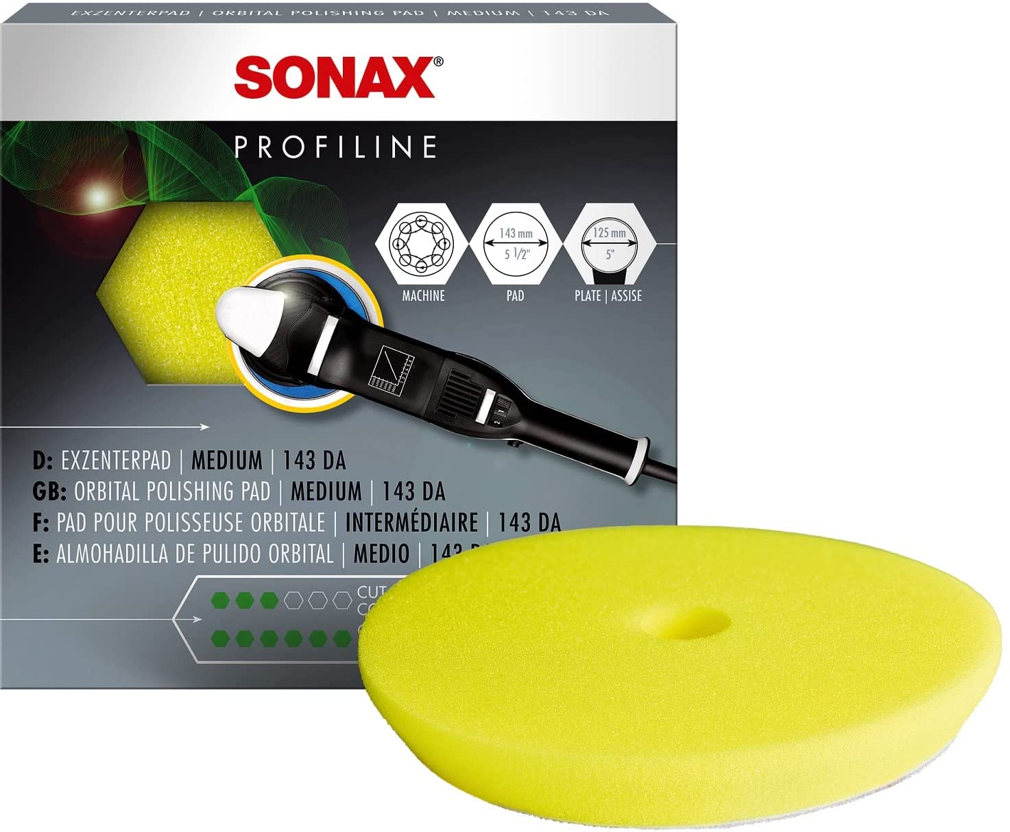 Sonax Polierschwamm Gelb 143 Dual Action FinishPad Exzenterpad Medium