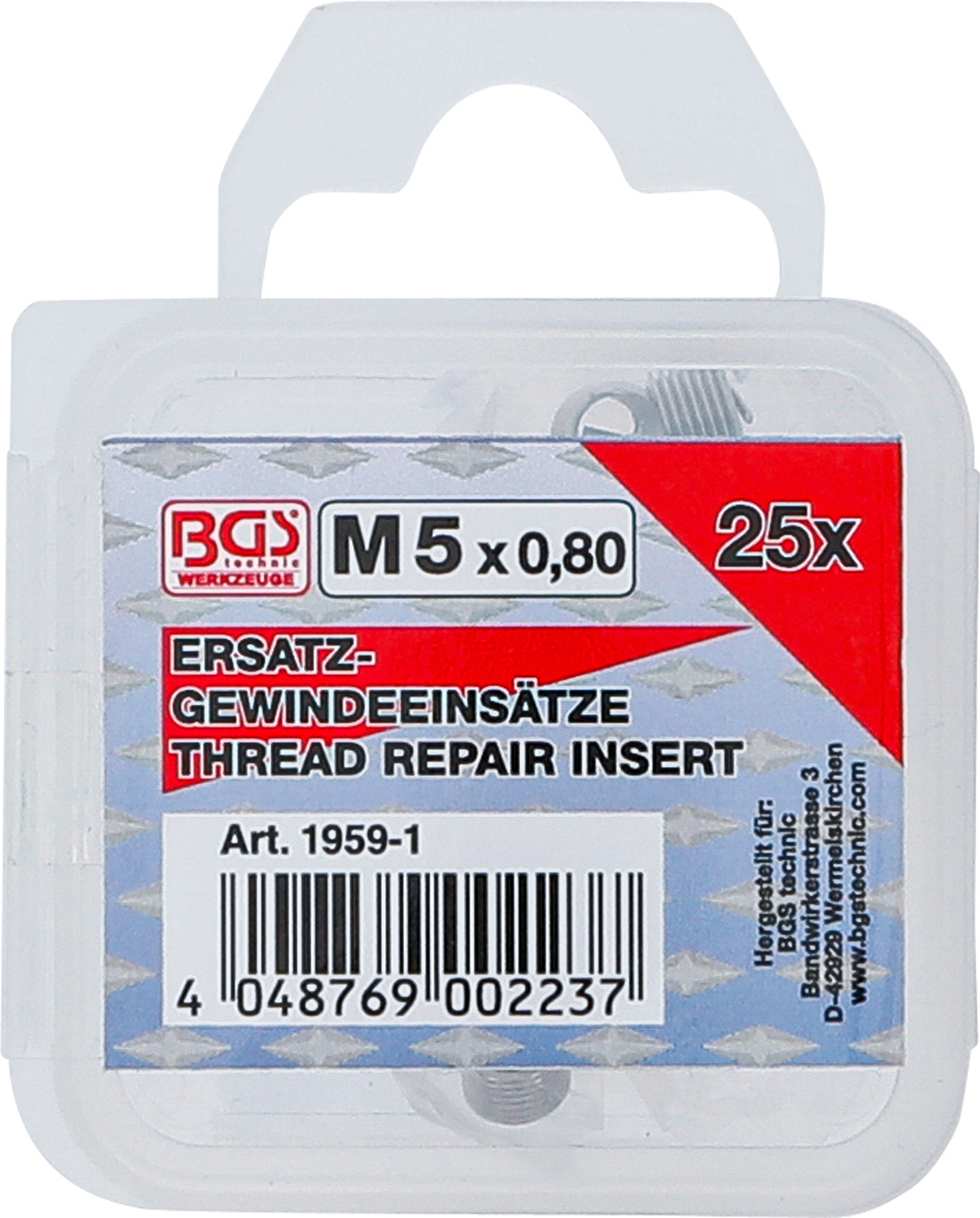 BGS Ersatz-Gewindeeinsätze | M5 x 0,8 | 25-tlg. BGS Ersatz-Gewindeeinsätze | M5 x 0,8 | 25-tlg.
