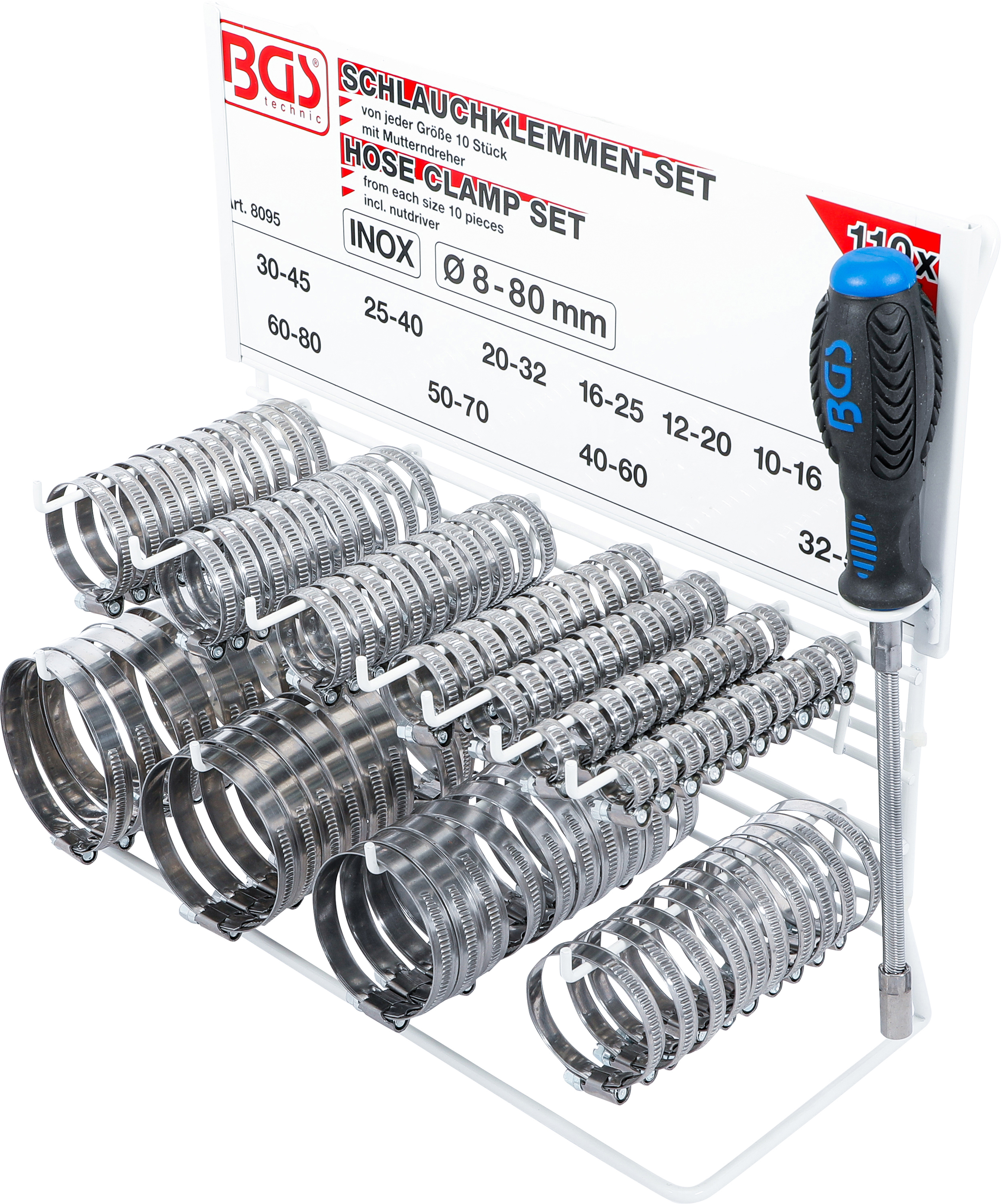 BGS Schlauchklemmen-Sortiment | rostfrei | auf Tafel | 111-tlg.