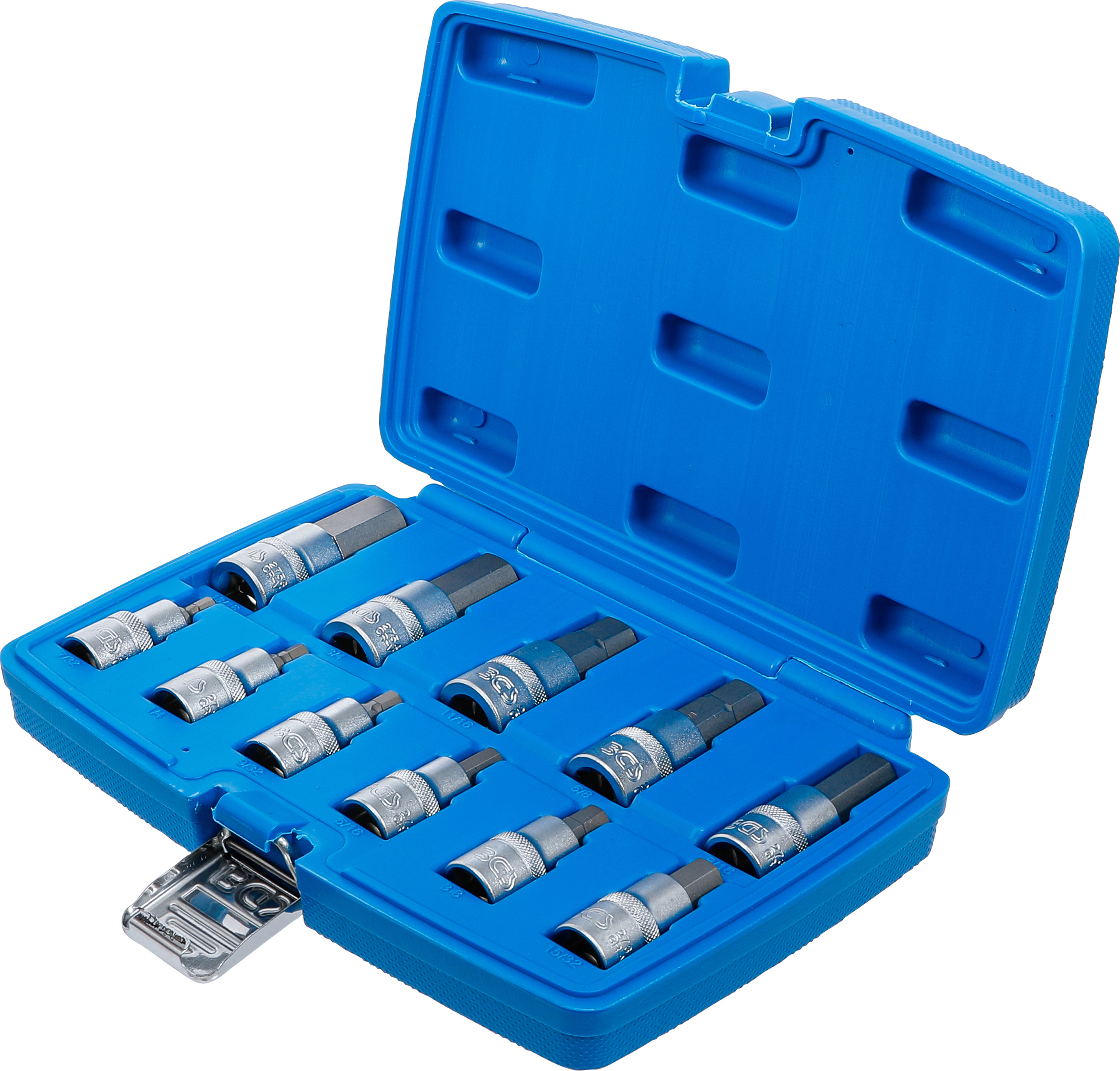 BGS Bit-Einsatz-Satz | Antrieb Innenvierkant 12,5 mm (1/2") | Innensechskant 7/32" - 13/16" | Zollgrößen | 11-tlg.