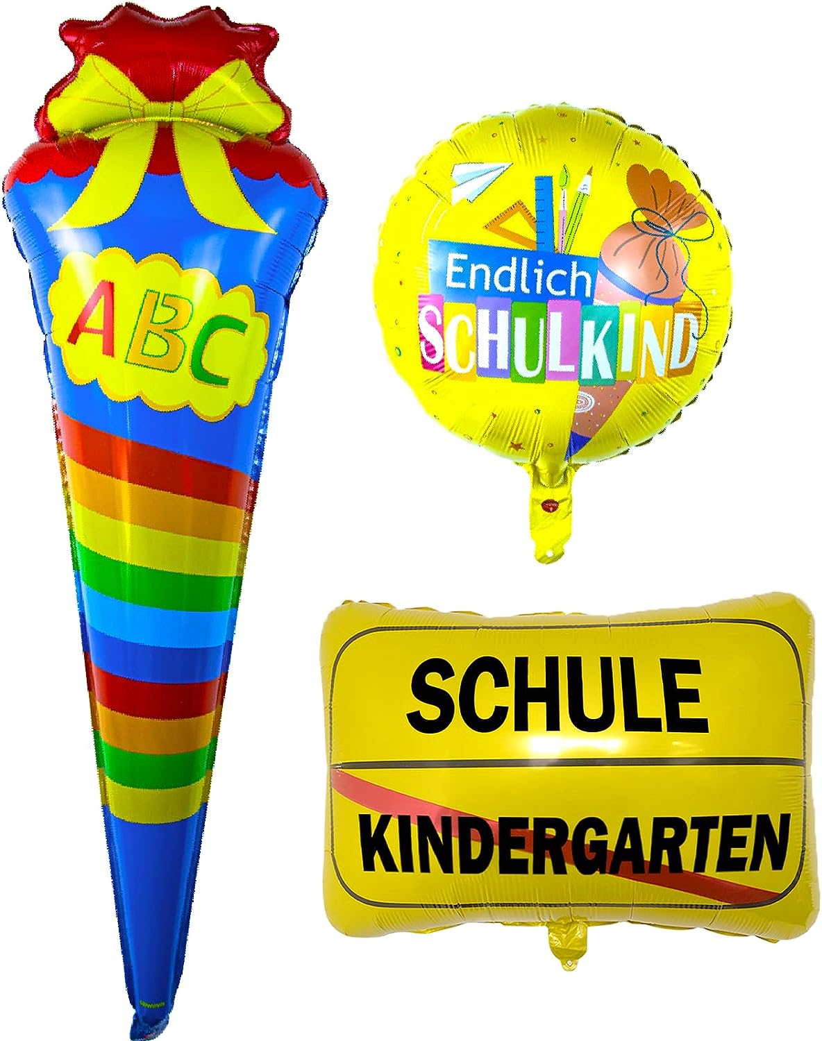 3 STK Folienballon zum Schulanfang, Folien Luftballons Kindergarten Schule Verkehrsschild, Zuckertüten Folienballon, Endlich SchulKinder Heliumballon,