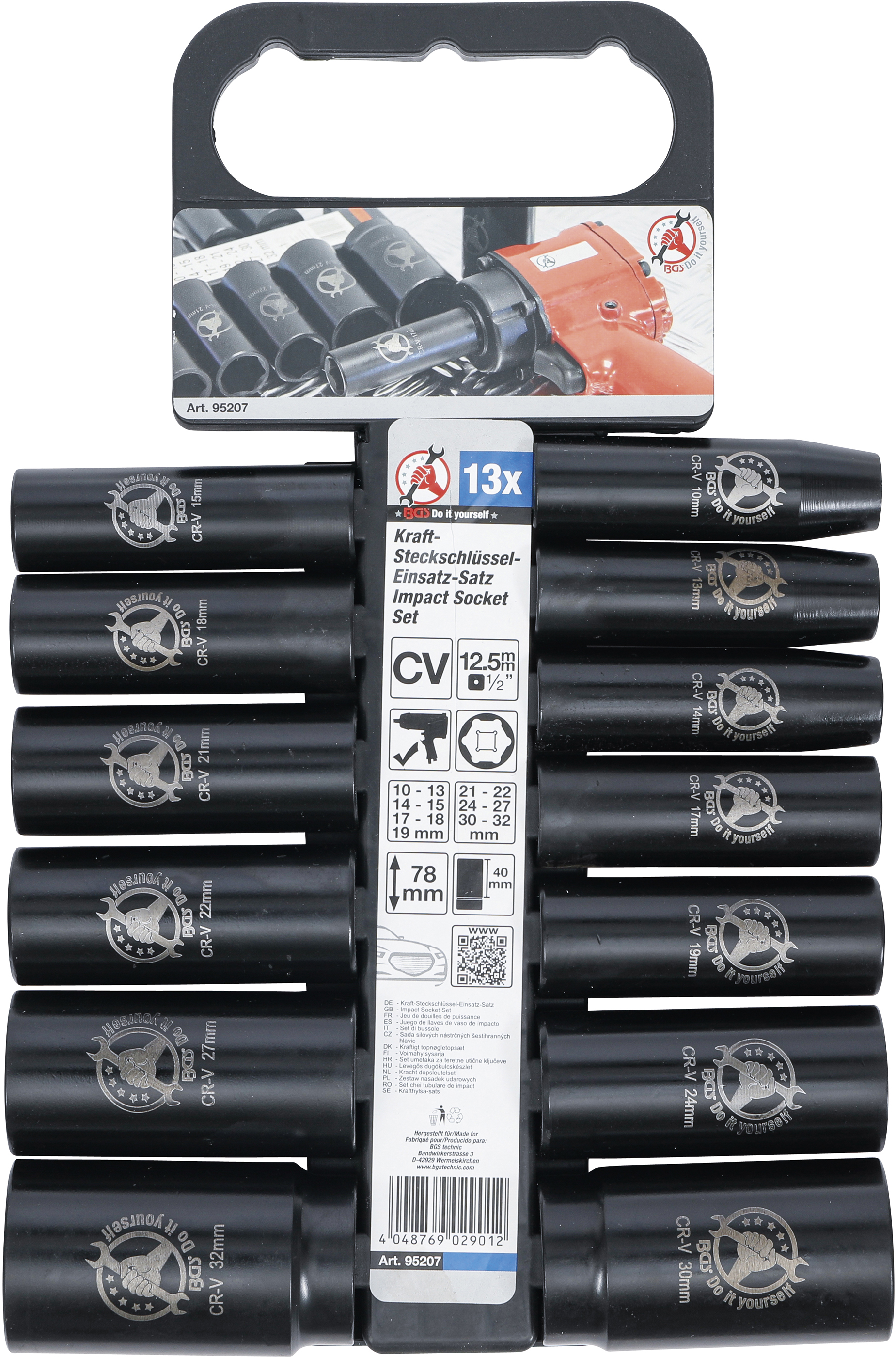 BGS Kraft-Steckschlüssel-Einsatz-Satz | Antrieb 12,5 mm (1/2") | SW 10 - 32 mm | 13-tlg.