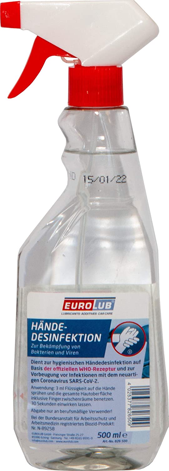 Eurolub Händedesinfektion Desinfektionsmittel Sprühflasche 500 ml