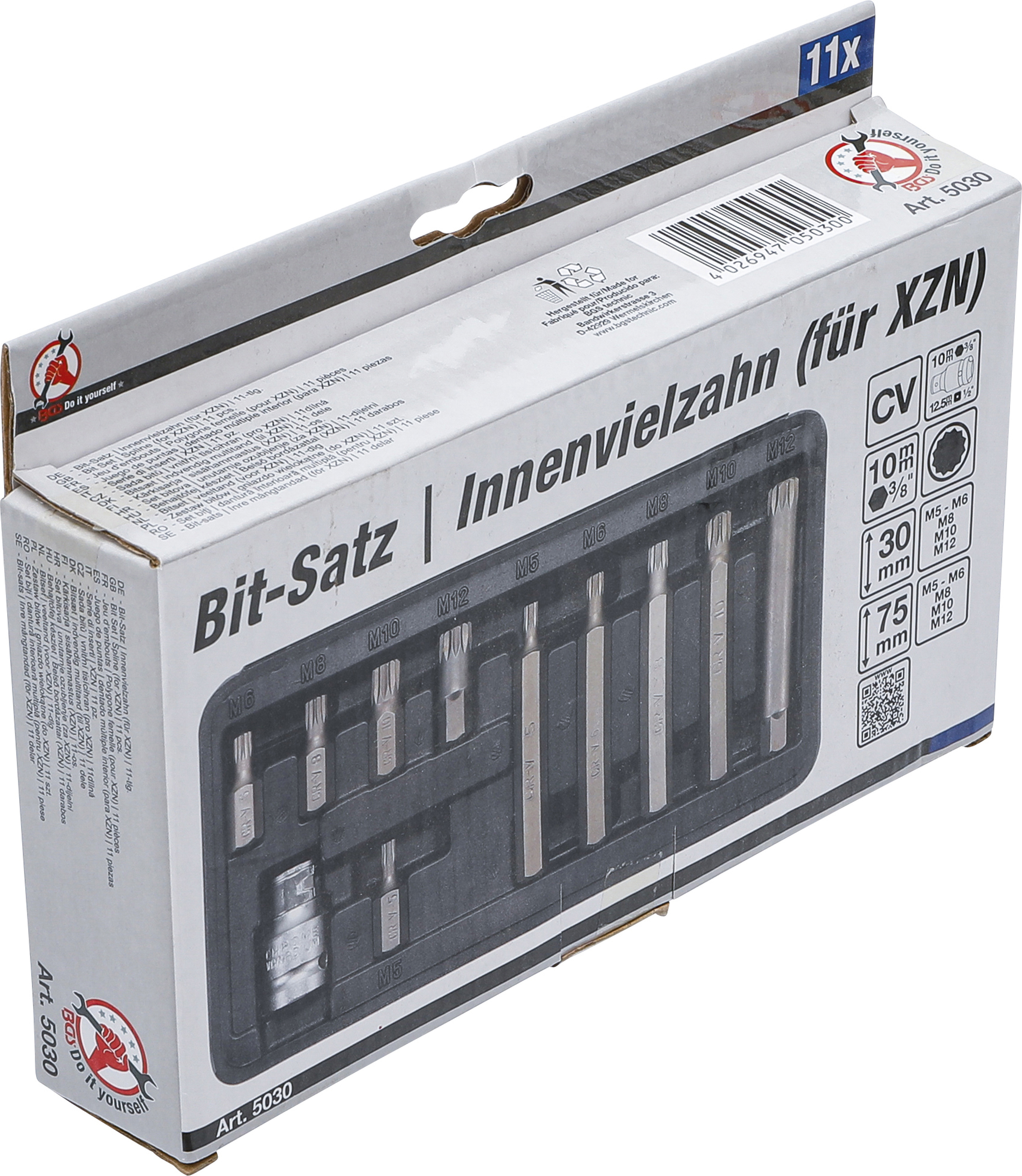 BGS Bit-Satz | Antrieb Außensechskant 10 mm (3/8") | Innenvielzahn (für XZN) | 11-tlg.