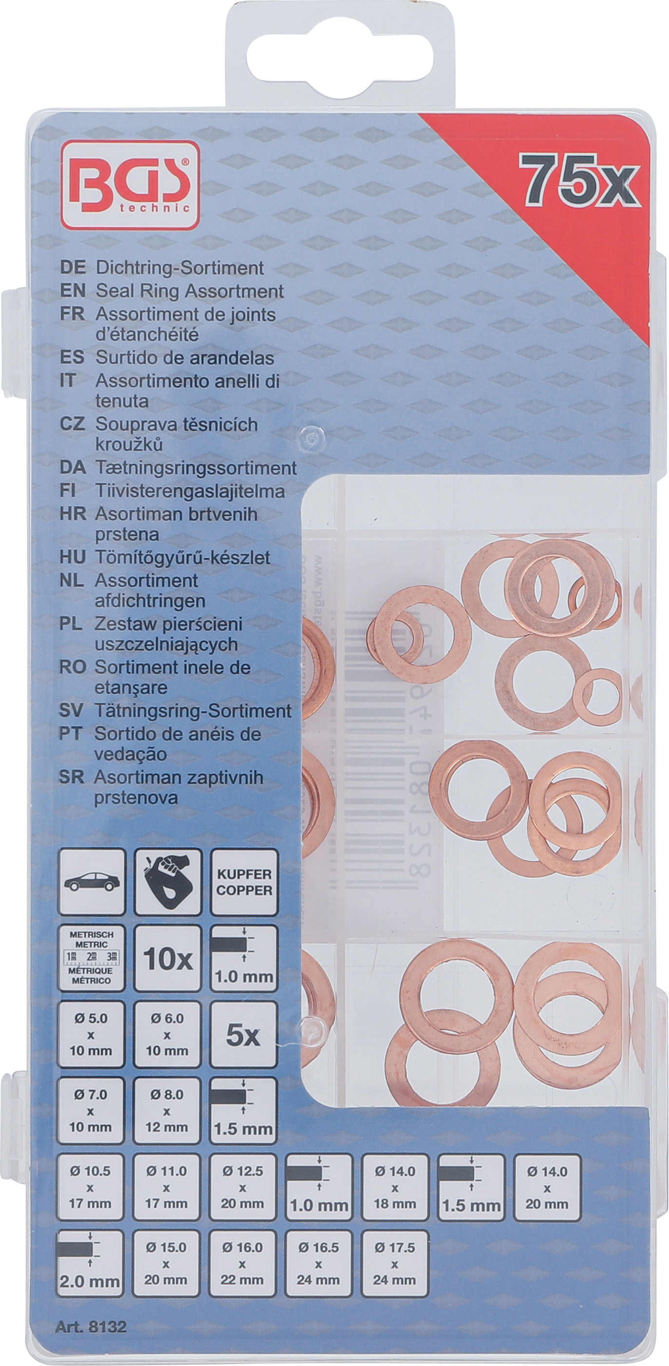BGS Dichtring-Sortiment | Kupfer | metrisch | für Öl-Ablassschrauben | 75-tlg.