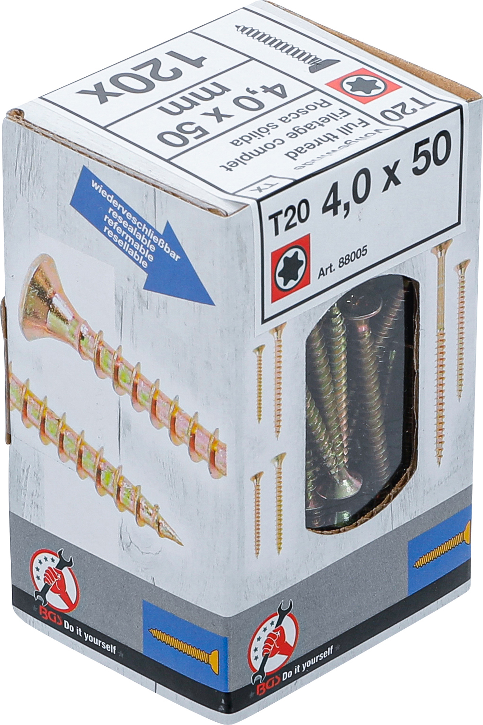 BGS Mehrzweckschrauben | T-Profil (für Torx) T20 | 4,0 x 50 mm | 120 Stück BGS Mehrzweckschrauben | T-Profil (für Torx) T20 | 4,0 x 50 mm | 120 Stück