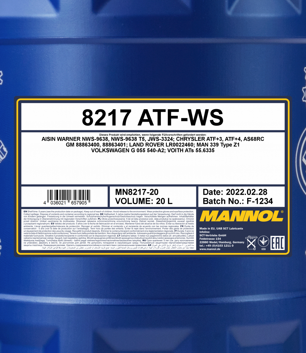 Mannol 8217 ATF WS Automatikgetriebeöl 20 Liter