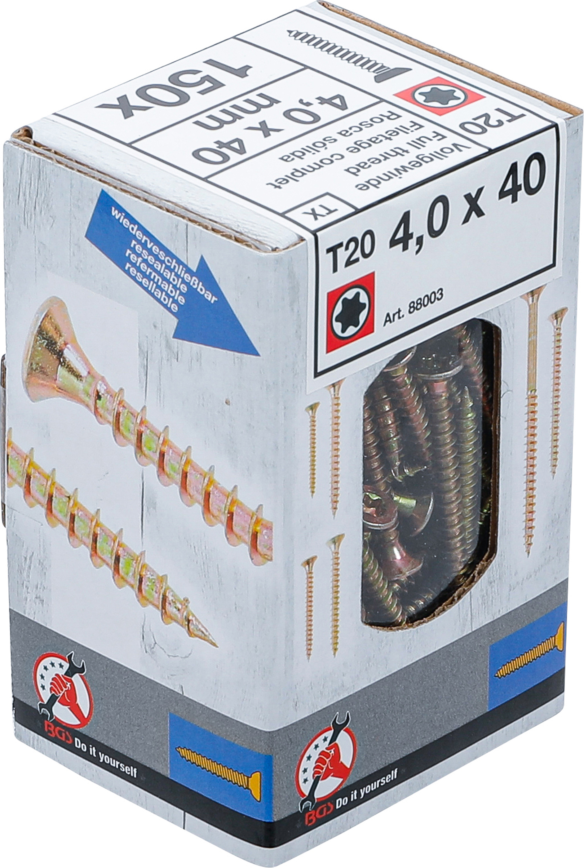 BGS Mehrzweckschrauben | T-Profil (für Torx) T20 | 4,0 x 40 mm | 150 Stück BGS Mehrzweckschrauben | T-Profil (für Torx) T20 | 4,0 x 40 mm | 150 Stück