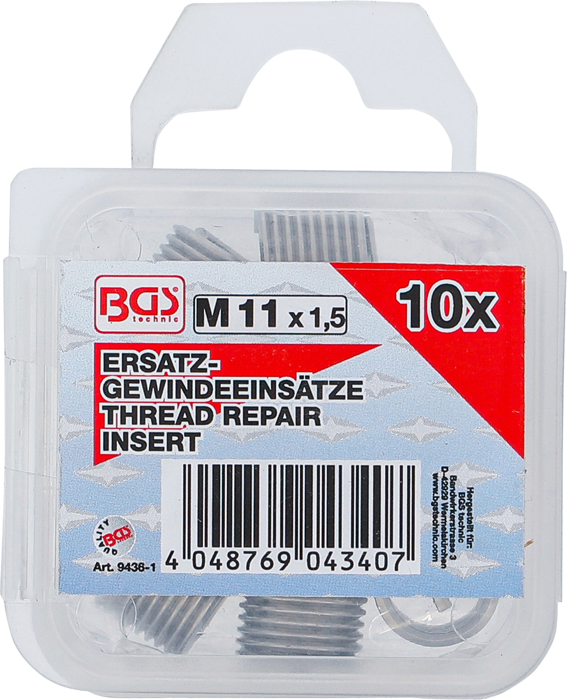 BGS Ersatz-Gewindeeinsätze | M11 x 1,5 mm | 10-tlg. BGS Ersatz-Gewindeeinsätze | M11 x 1,5 mm | 10-tlg.