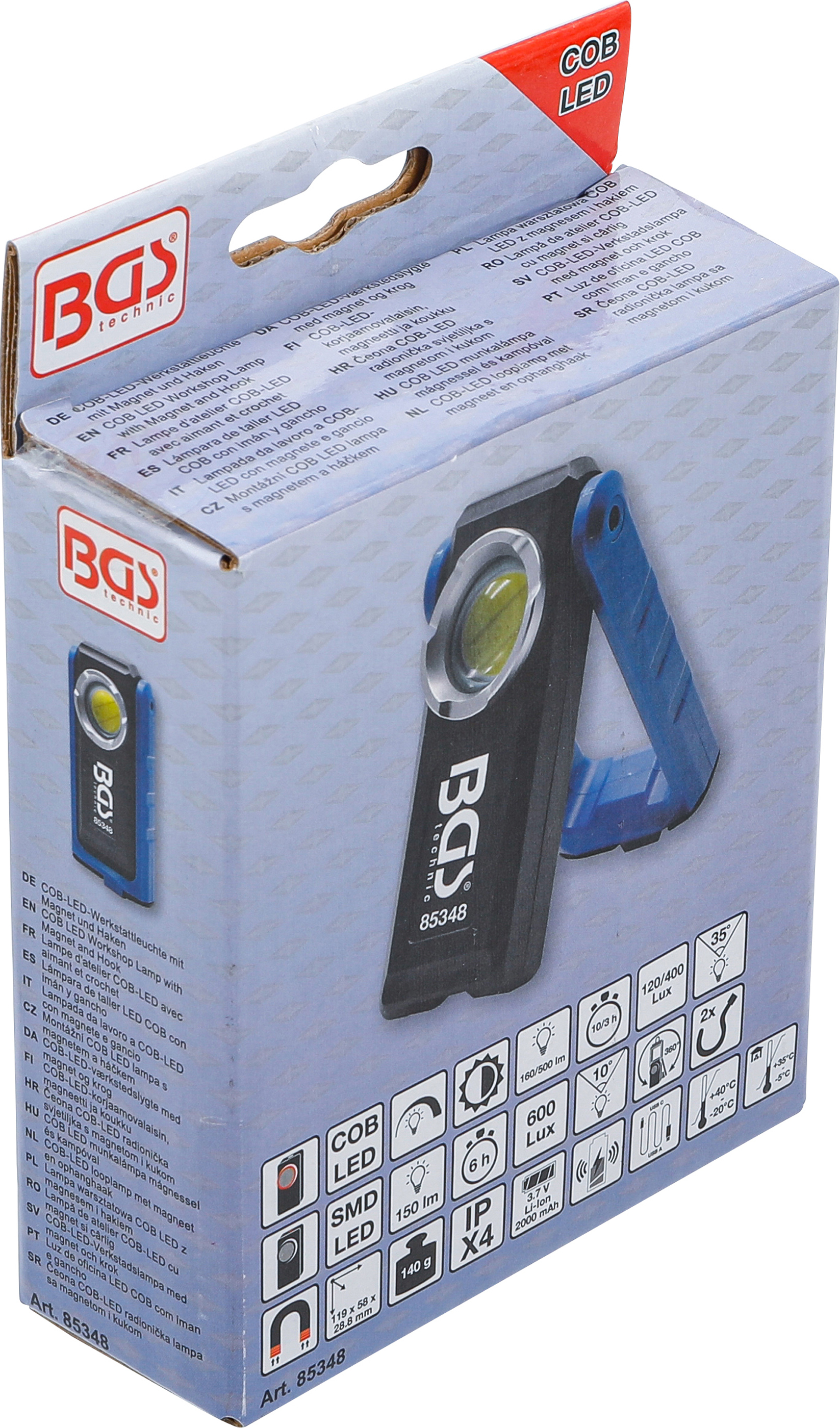 BGS COB-LED-Werkstattleuchte mit Magnet und Haken | klappbar | mit induktiver Ladefunktion