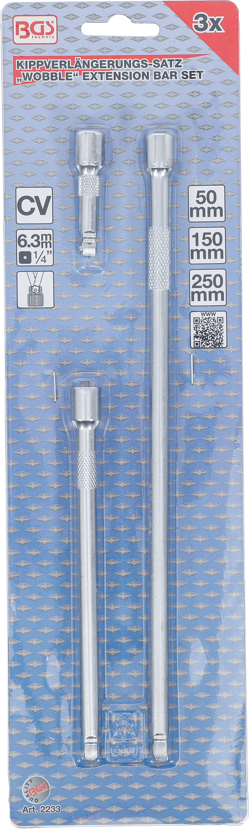 BGS Kippverlängerungs-Satz | 6,3 mm (1/4") | 50 / 150 / 250 mm | 3-tlg.
