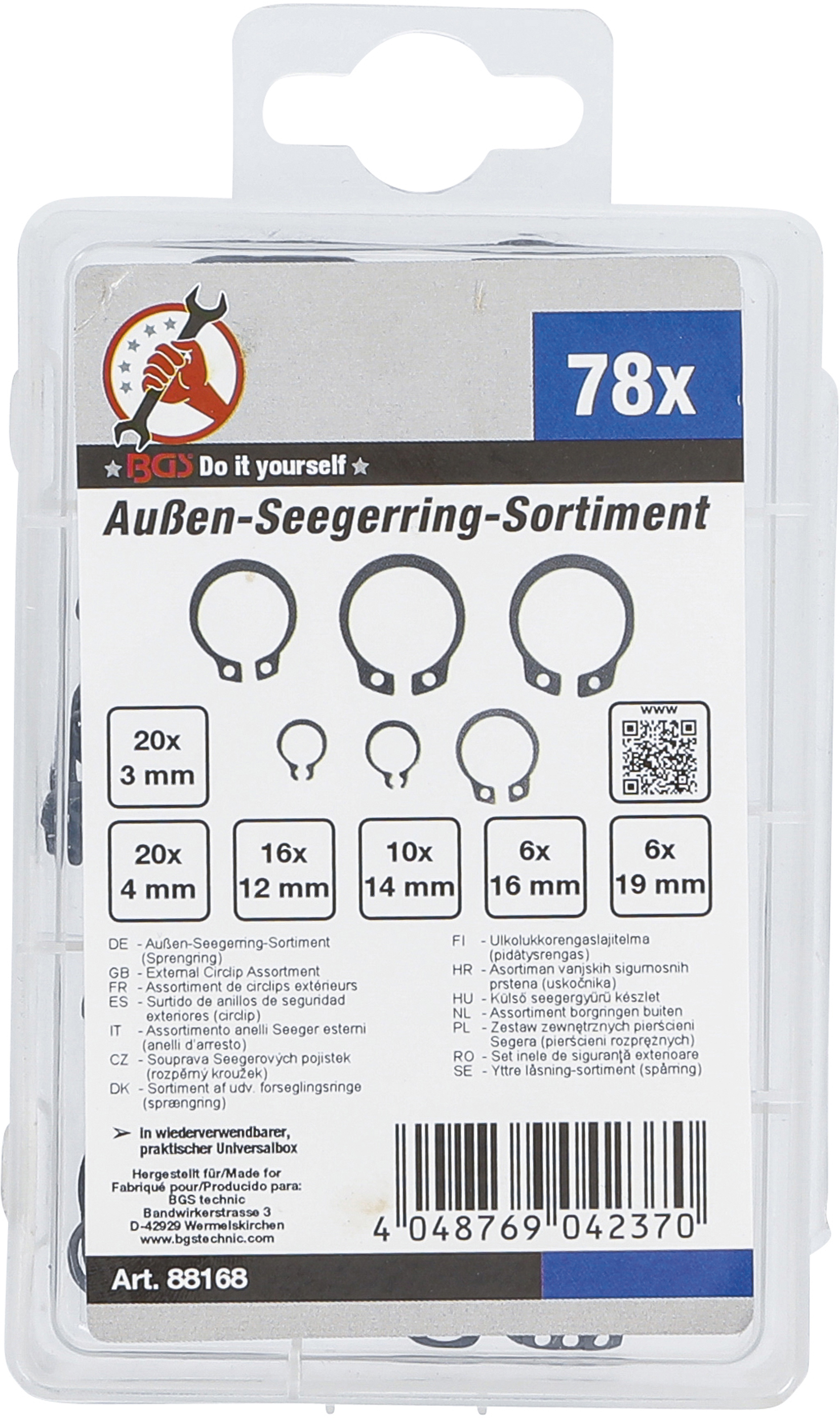 BGS Außen-Seegerring-Sortiment (Sprengringe) | Ø 8 - 19 mm | 78-tlg.