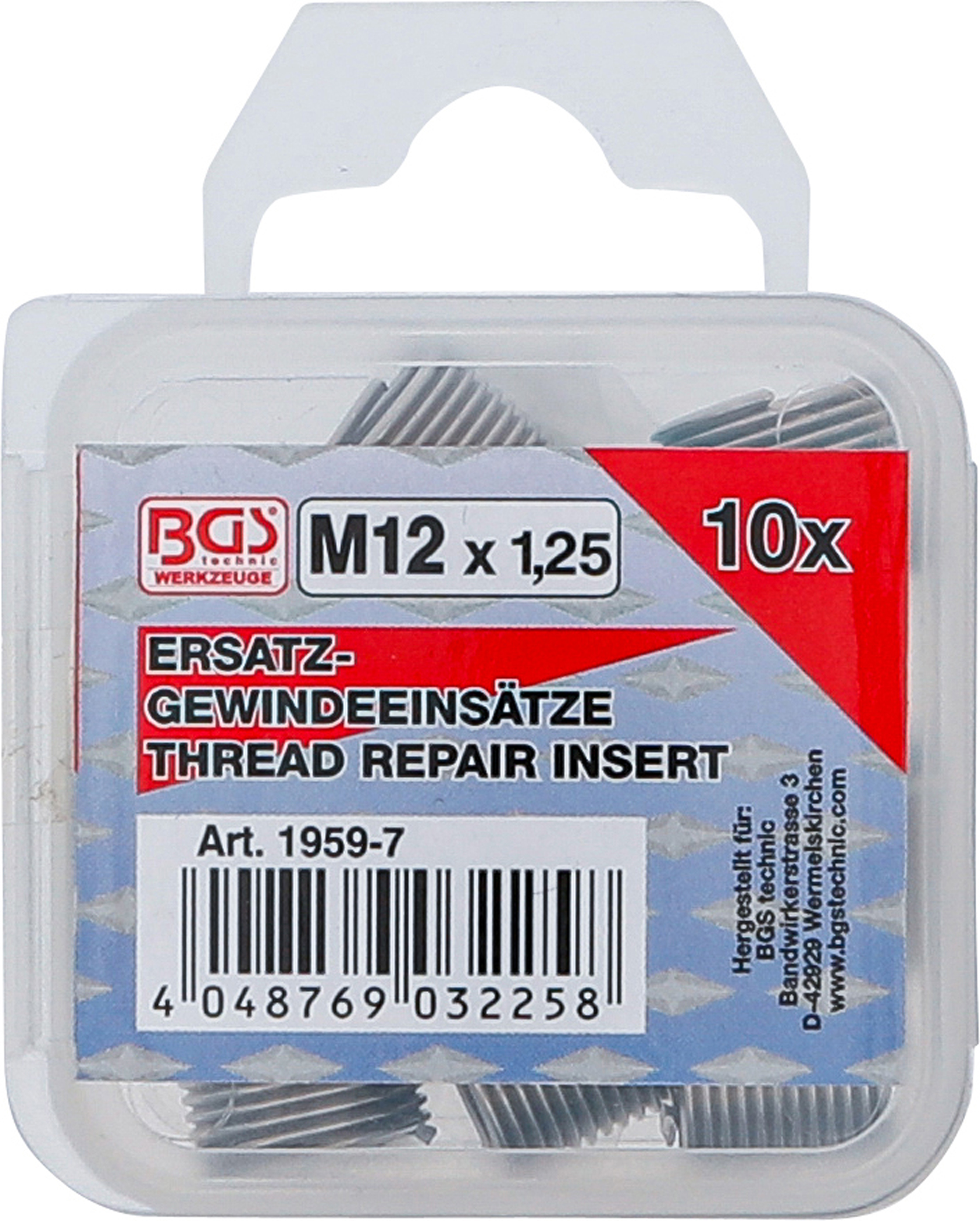 BGS Ersatz-Gewindeeinsätze | M12 x 1,25 | 10-tlg. BGS Ersatz-Gewindeeinsätze | M12 x 1,25 | 10-tlg.
