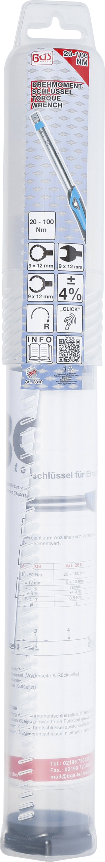 BGS Drehmomentschlüssel | 20 - 100 Nm | für 9 x 12 mm Einsteckwerkzeuge BGS Drehmomentschlüssel | 20 - 100 Nm | für 9 x 12 mm Einsteckwerkzeuge