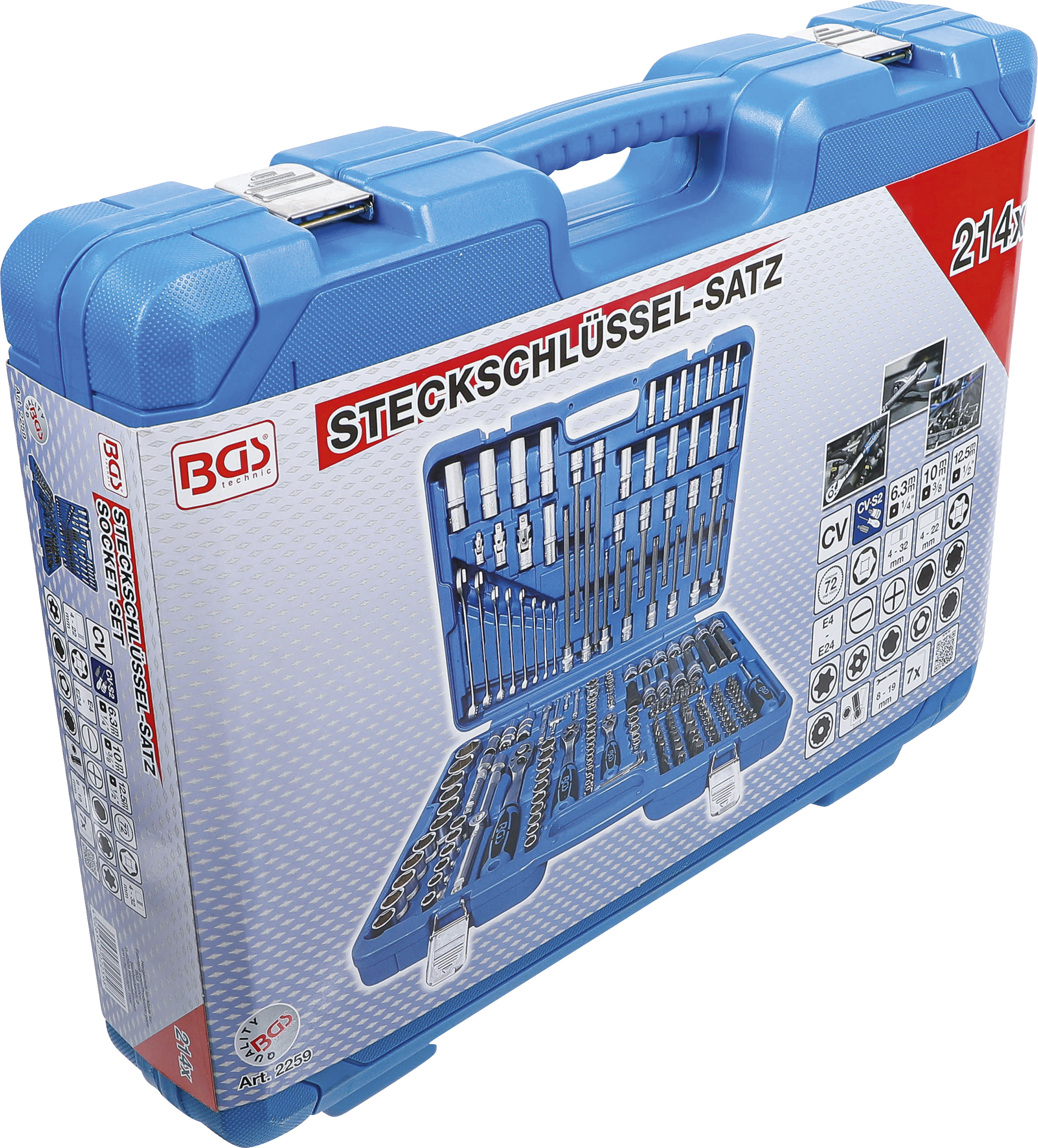 BGS Steckschlüssel-Satz Sechskant | Antrieb 6,3 mm (1/4") / 10 mm (3/8") / 12,5 mm (1/2") | 214-tlg.