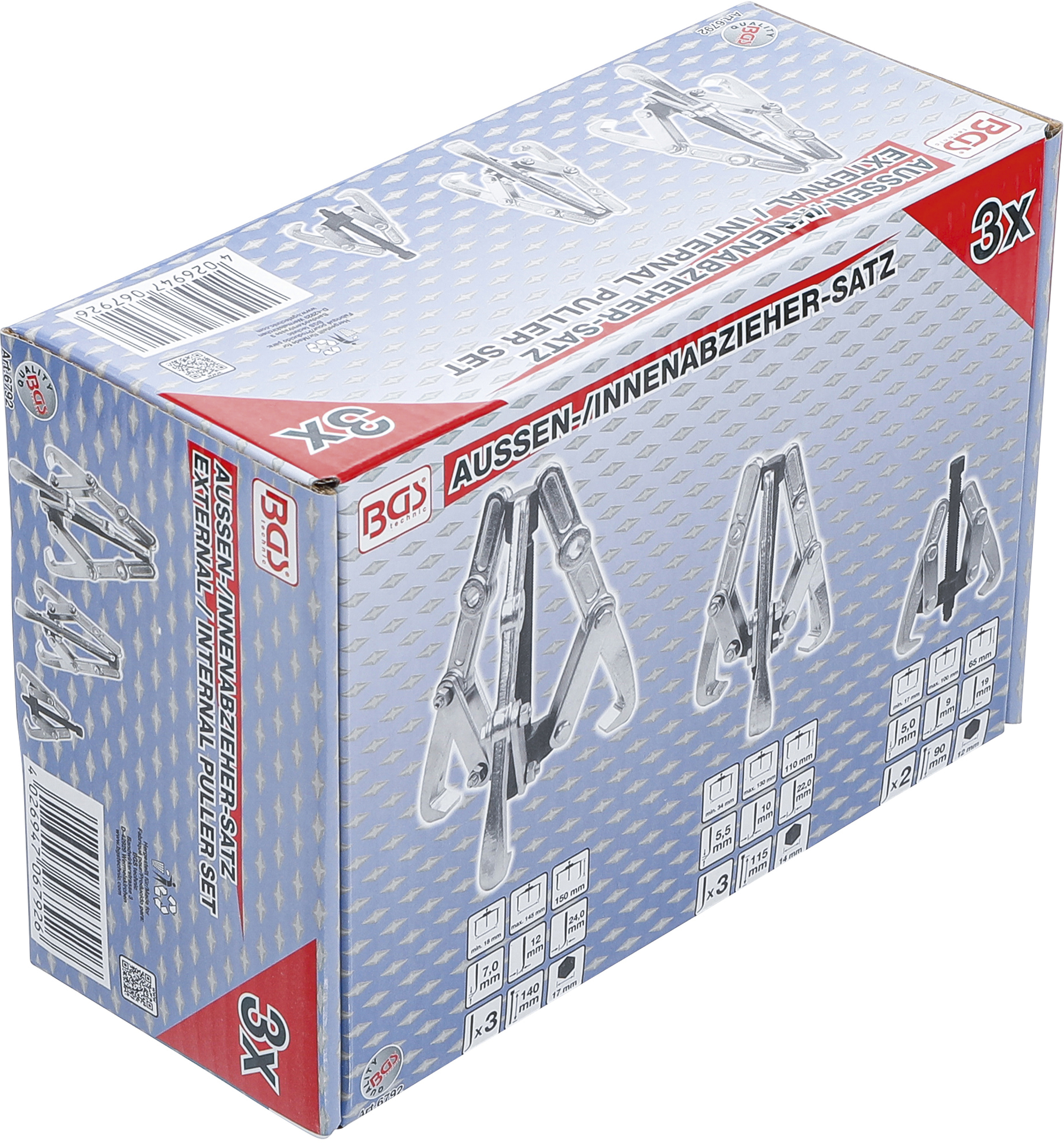 BGS Abzieher-Satz, 2-/3-armig | 100 / 120 / 150 mm | 3-tlg.