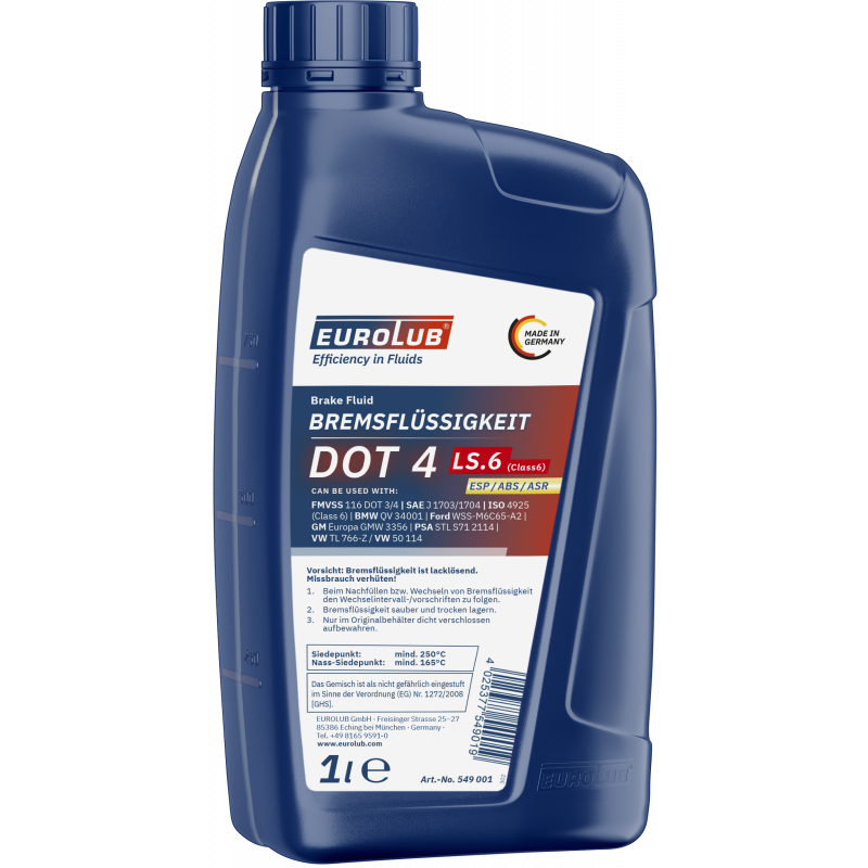 Eurolub Bremsflüssigkeit DOT-4 LS.6 (Class 6) Brake Fluid 1 Liter