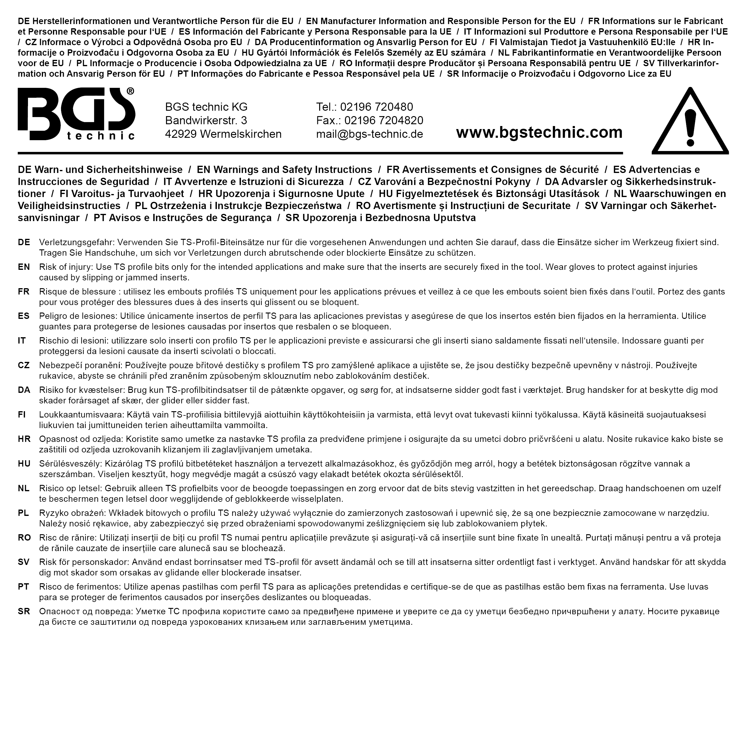 BGS Bit-Einsatz-Satz | Antrieb Innenvierkant 6,3 mm (1/4") | TS-Profil (für Torx Plus) mit Bohrung | 9-tlg.
