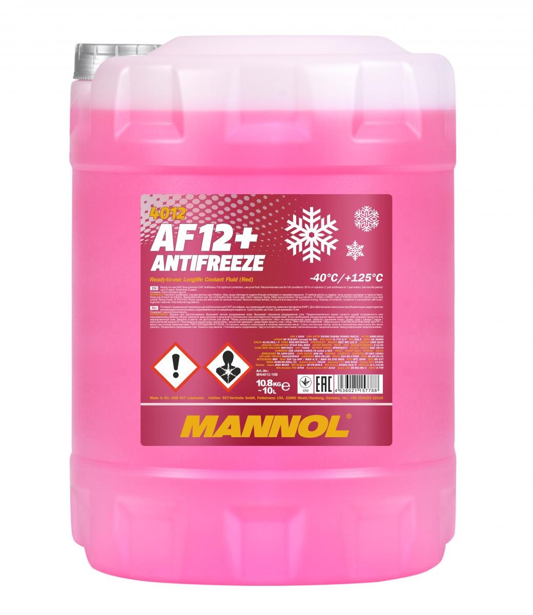 Mannol 4012 Kühlerfrostschutz Antifreeze AF12+ Longlife -40 Fertigmischung 10 Liter