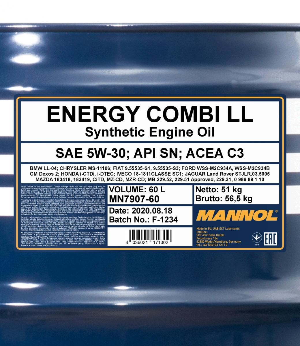 5W-30 Mannol 7907 Energy Combi LL LongLife Motoröl 60 Liter