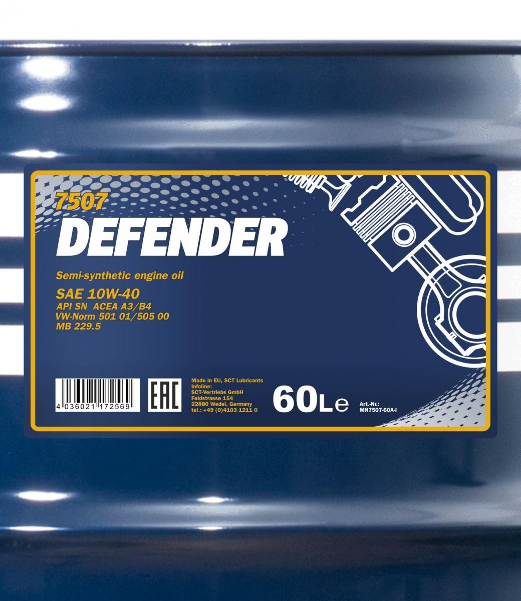 10W-40 Mannol 7507 Defender Motoröl 60 Liter
