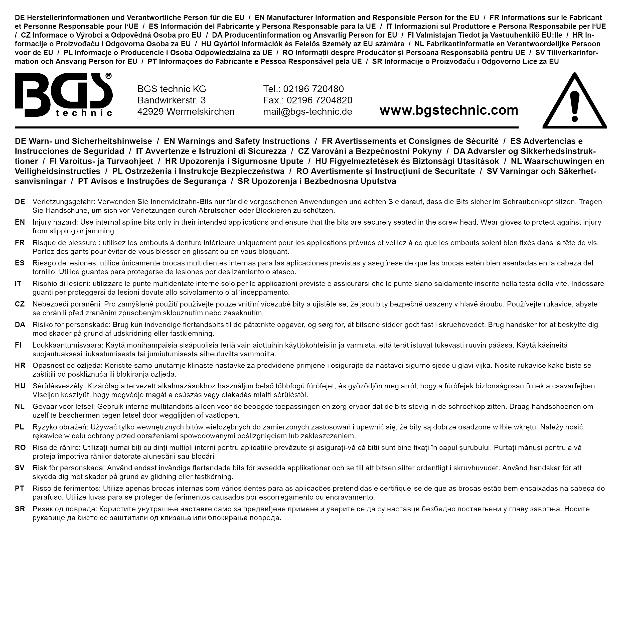 BGS Bit-Einsatz | Länge 800 mm | Antrieb Innenvierkant 12,5 mm (1/2") | Innenvielzahn (für XZN) M10 | für VAG