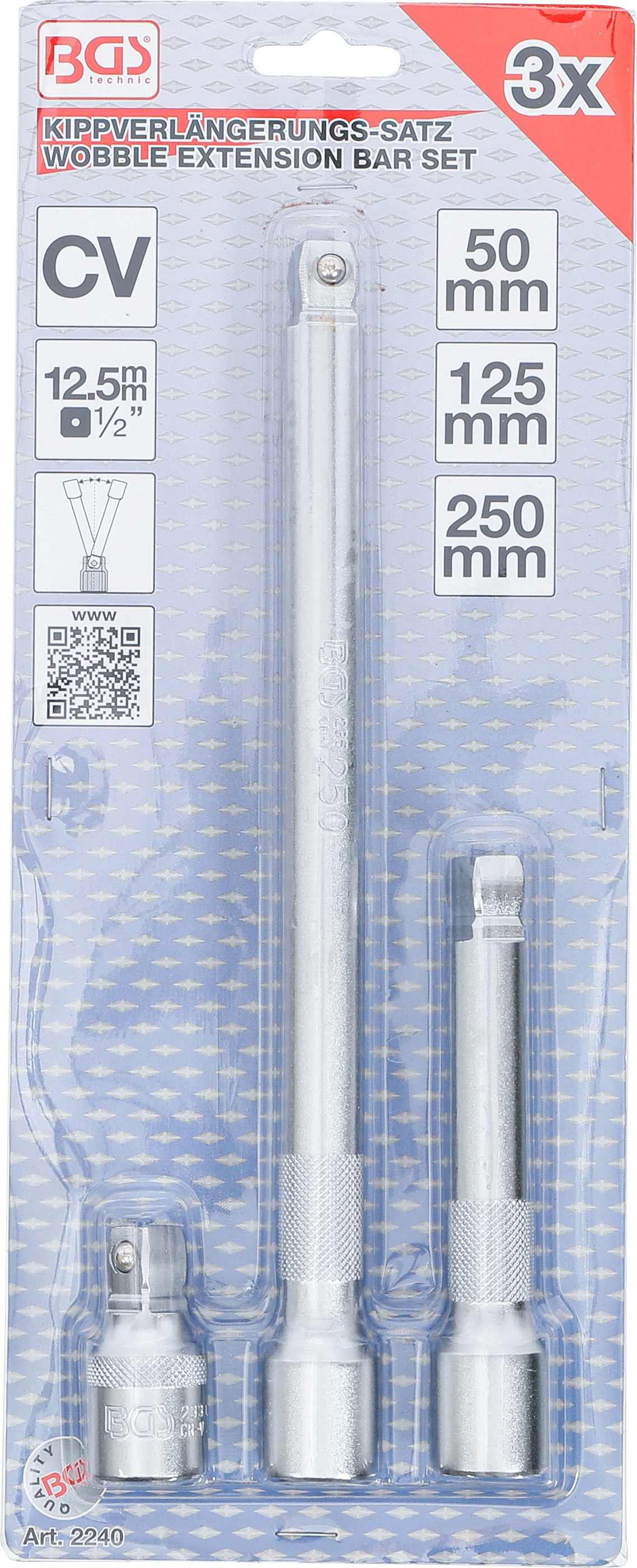 BGS Kippverlängerungs-Satz | 12,5 mm (1/2") | 50 / 125 / 250 mm | 3-tlg.