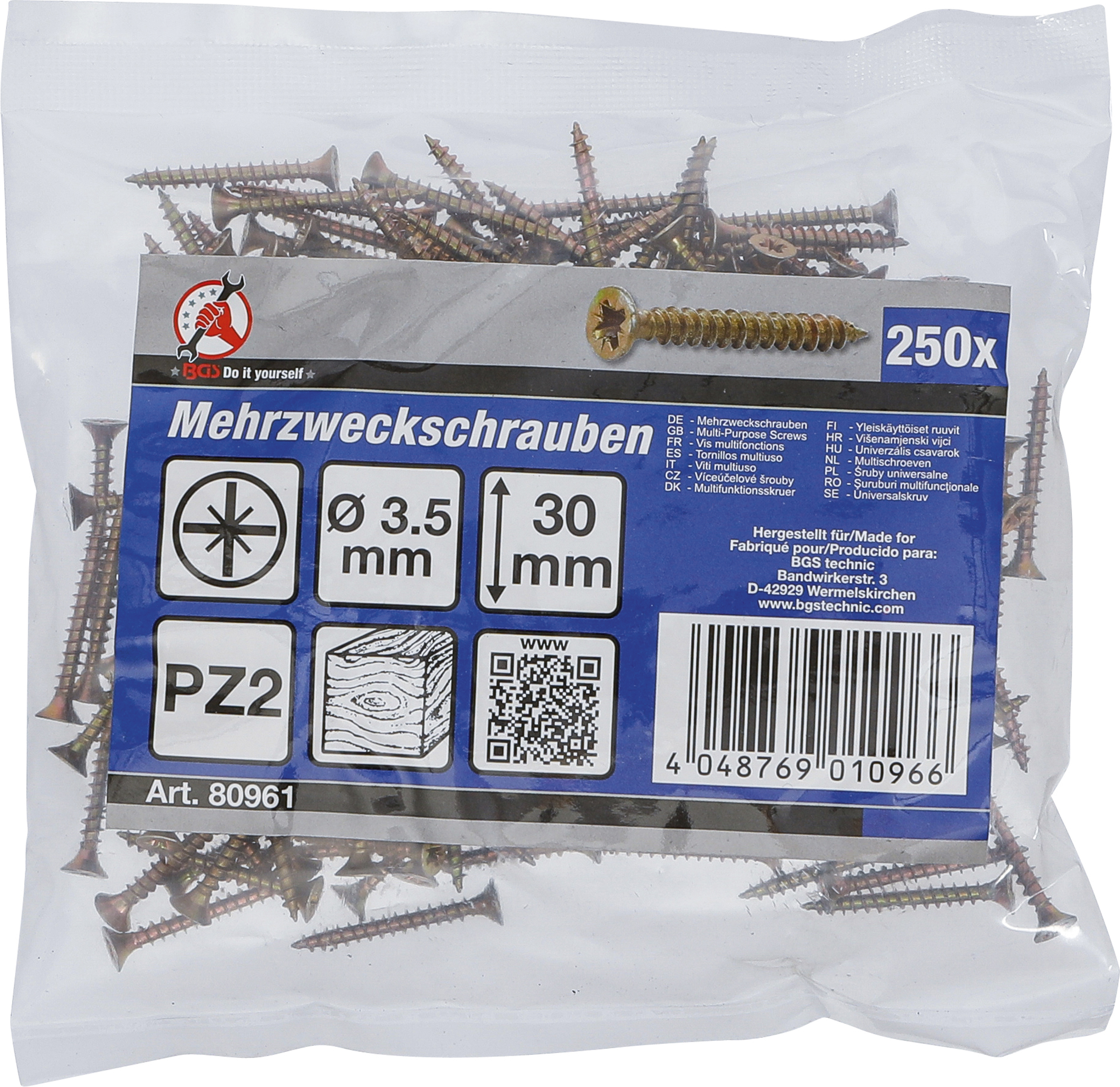BGS Mehrzweckschrauben | Kreuzschlitz PZ2 | 3,5 x 30 mm | 250 Stück