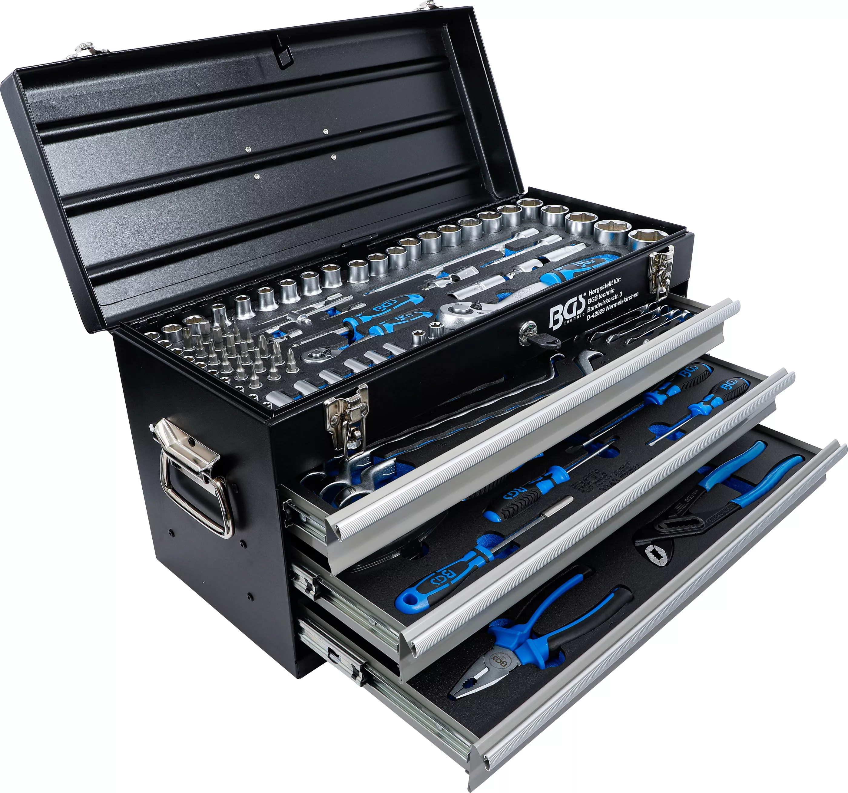 BGS Technic Metall Werkzeugkoffer 3 Schubladen mit 143 Werkzeugen