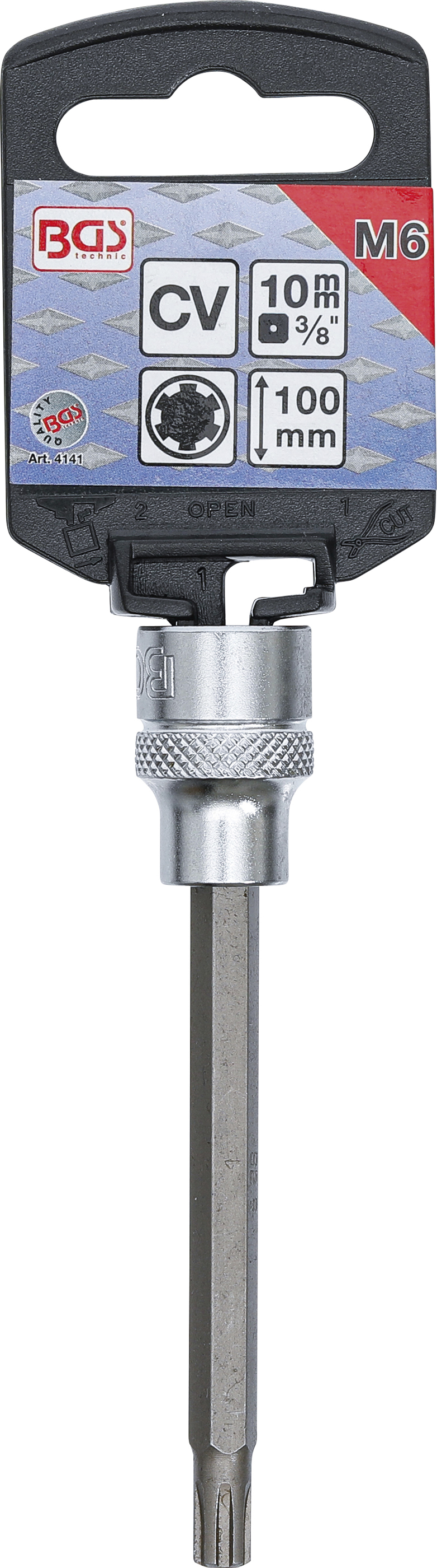 BGS Bit-Einsatz | Länge 100 mm | Antrieb Innenvierkant 10 mm (3/8") | Keil-Profil (für RIBE) M6