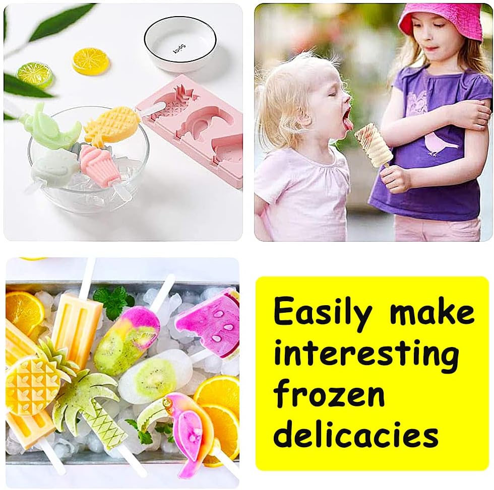 Eisformen Silikon, 3 Stück Popsicle Formen Set Eisformen Silikon-Form Starter Ice Pop Molds Wiederverwendbare Stiel Formen Handgefertigte DIY-Eisformen für Kinder Dessert Schokolade(38 Plastikstangen)