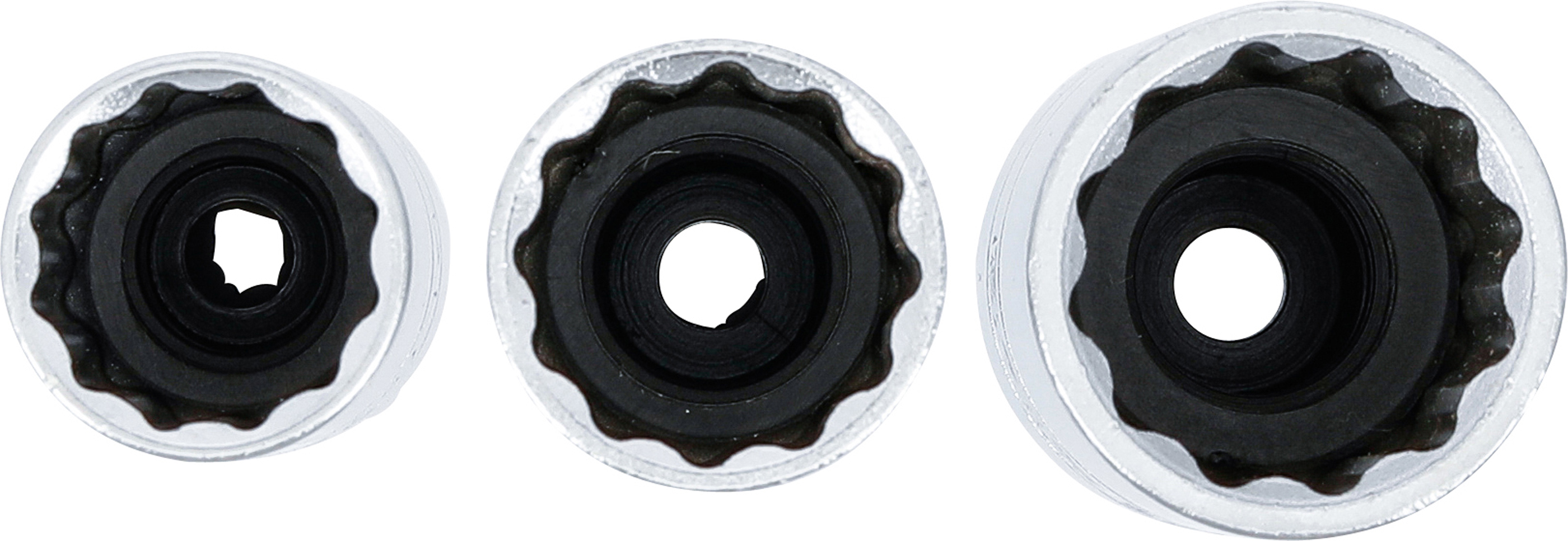 BGS Zündkerzen-Einsatz-Satz Zwölfkant | Antrieb Innenvierkant 10 mm (3/8") | SW 14 - 16 - 18 mm | 3-tlg.
