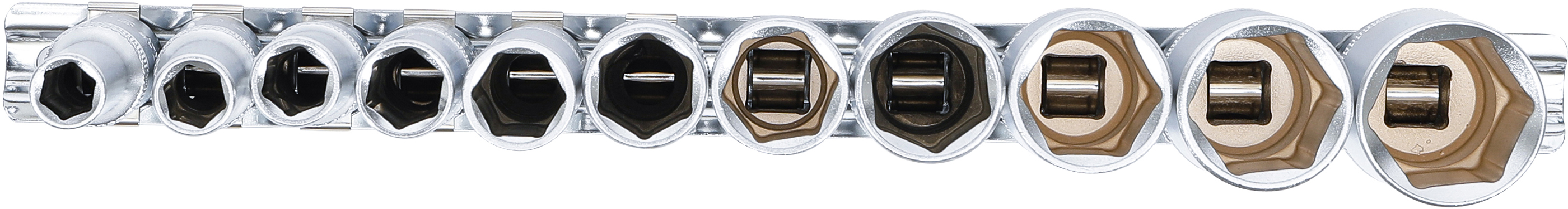 BGS Steckschlüssel-Einsatz-Satz Sechskant, tief | Antrieb Innenvierkant 10 mm (3/8") | Zollgrößen | 11-tlg.