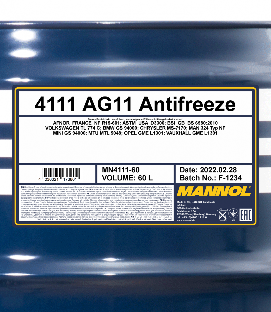 Mannol 4111 Kühlerfrostschutz Antifreeze AG11 Longterm Konzentrat 60 Liter