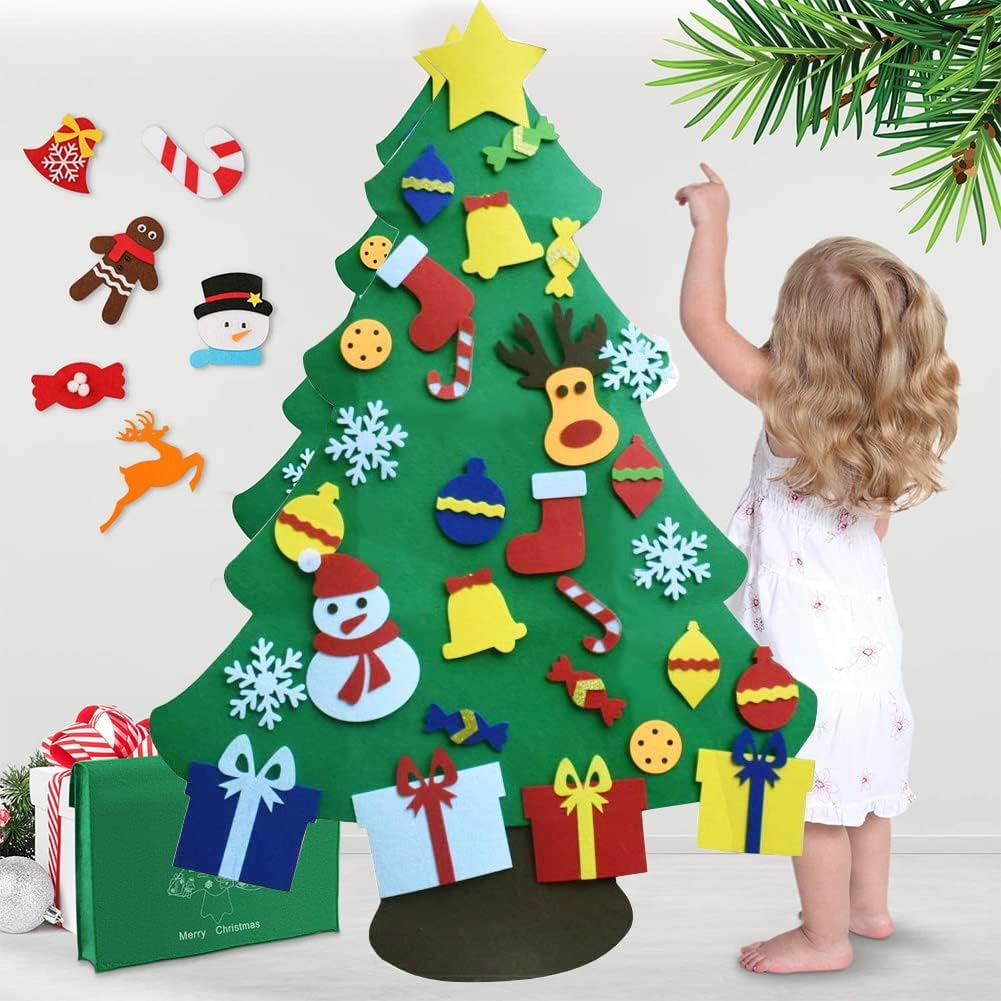 GOODGDN Filz Weihnachtsbaum, Filz Weihnachtsbaum Set mit Ornamente für Kinder, Neujahr Tür Wandbehang Dekorationen 95cm DIY Weihnachtsbaum Dekoration Ornamente