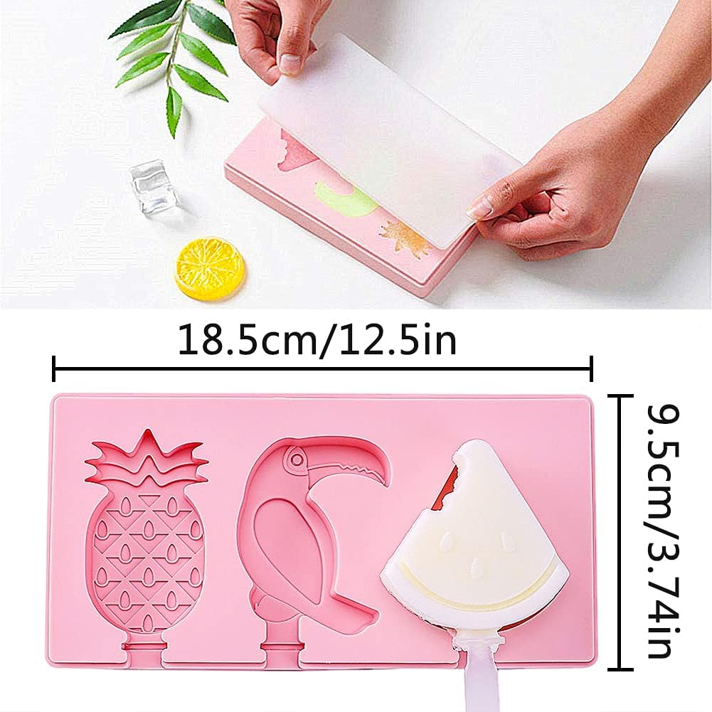 Eisformen Silikon, 3 Stück Popsicle Formen Set Eisformen Silikon-Form Starter Ice Pop Molds Wiederverwendbare Stiel Formen Handgefertigte DIY-Eisformen für Kinder Dessert Schokolade(38 Plastikstangen)