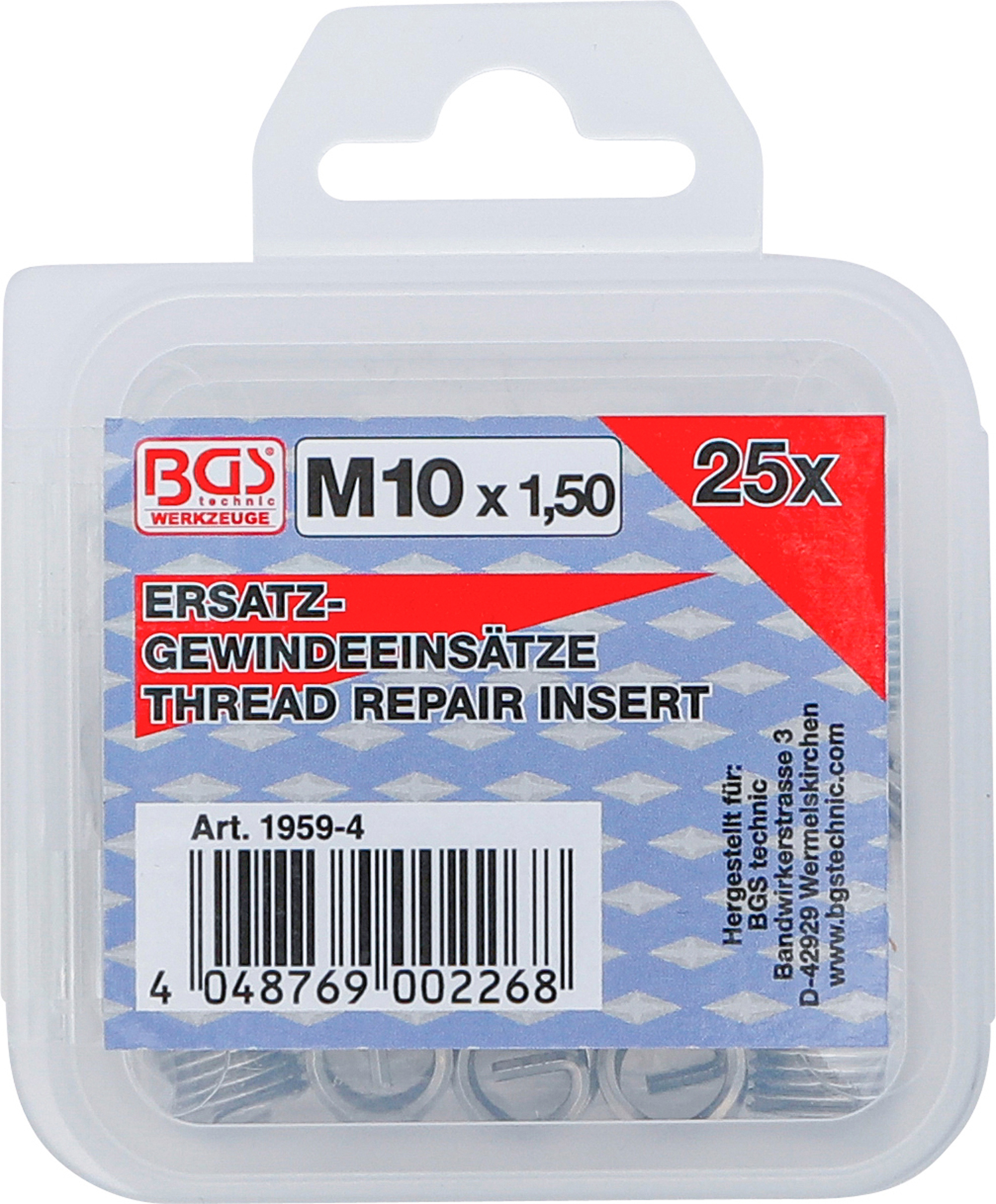 BGS Ersatz-Gewindeeinsätze | M10 x 1,5 | 25-tlg. BGS Ersatz-Gewindeeinsätze | M10 x 1,5 | 25-tlg.