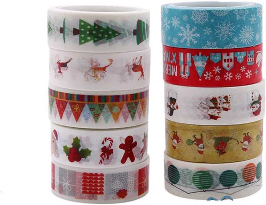 BESTZY 10PCS Bastel Klebeband Weihnachten Dekoband Masking Tape für Scrapbooking DIY Handwerk Geschenkverpackung Weihnachten Merry Christmas（5m*15mm）